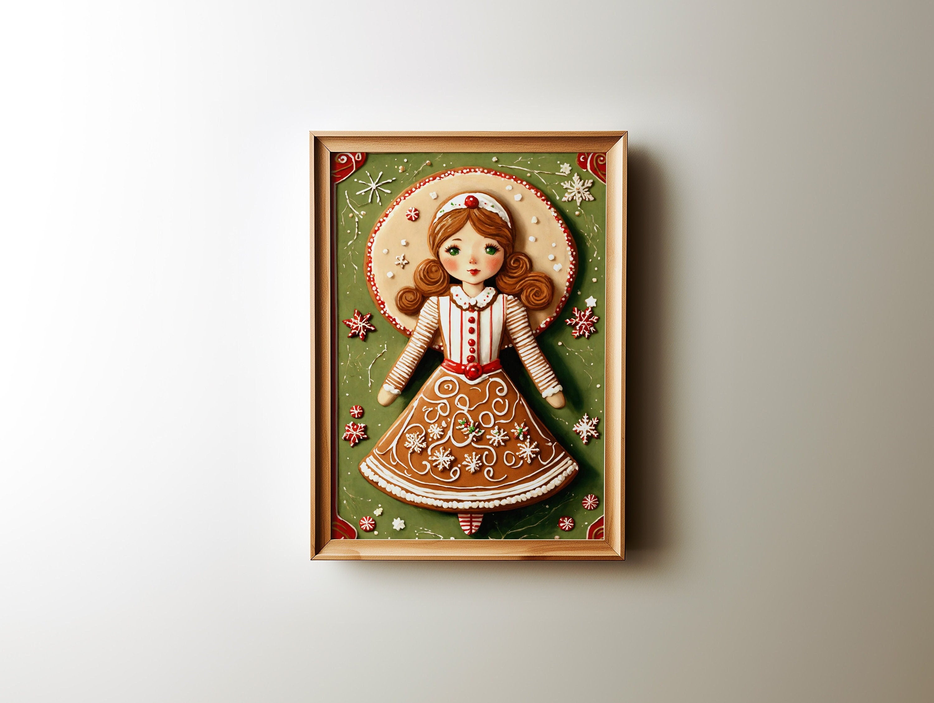 Vintage Gingerbread Girl Christmas Printable Art - Festive holiday wall decor for vintage lovers