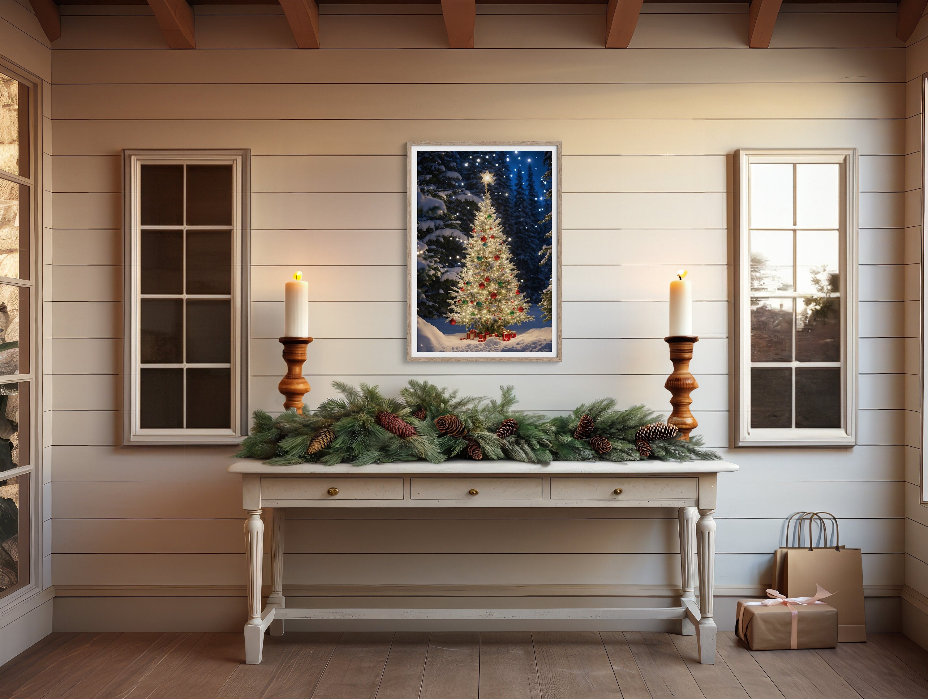 Gorgeous Christmas tree art with snowflakes and festive decorations