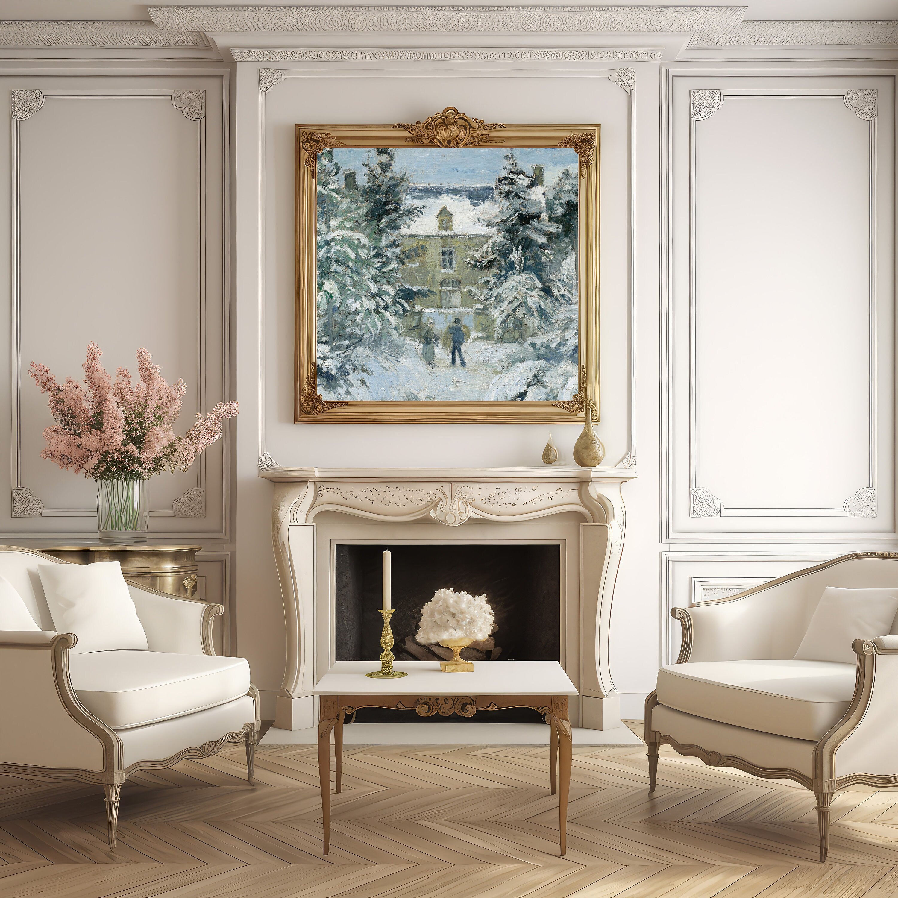  Gallery wall set of 6 winter landscape prints featuring snow-capped mountains and frozen lakes