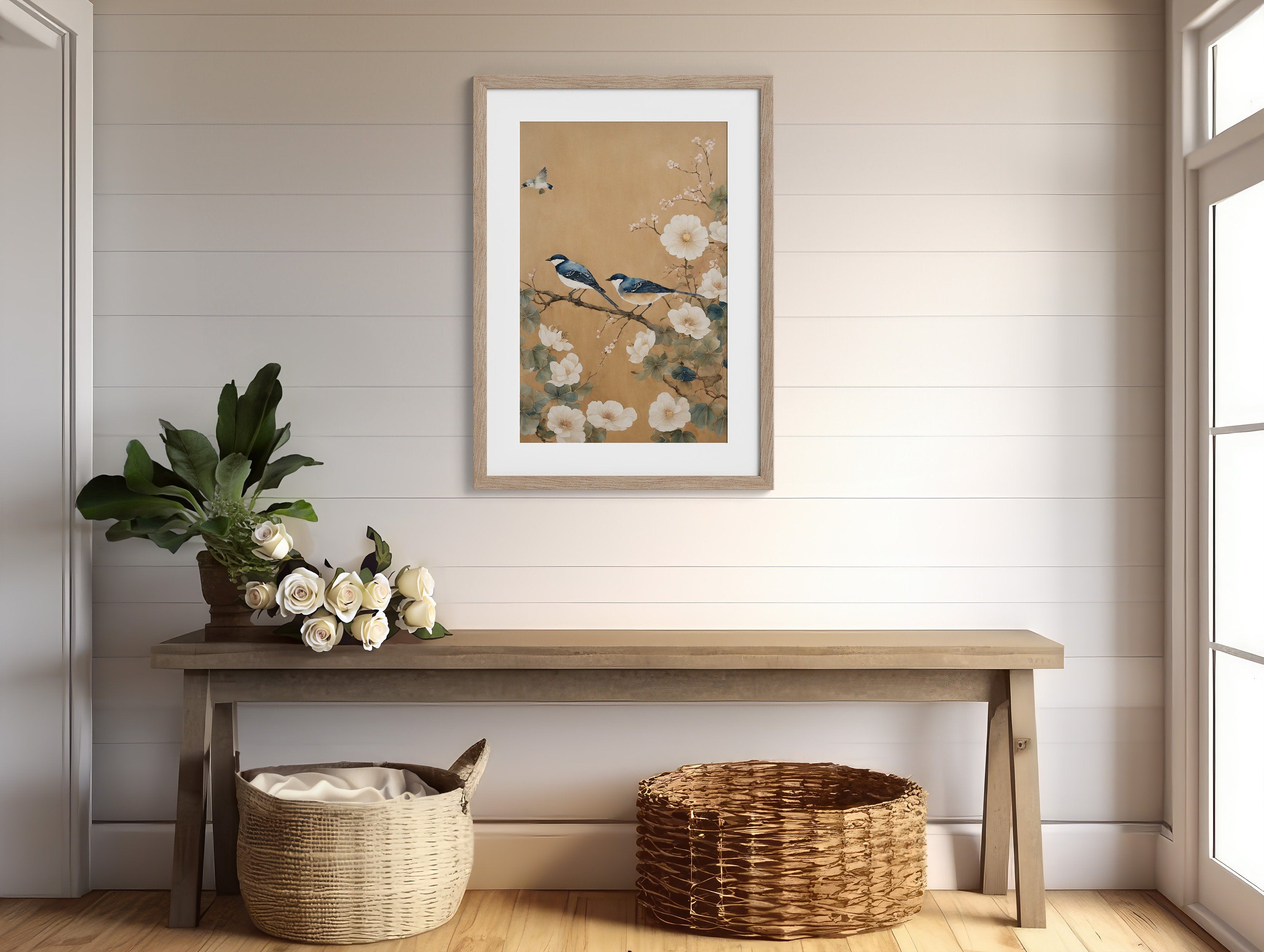 Elegant Japandi Room Decor featuring Floral Prints