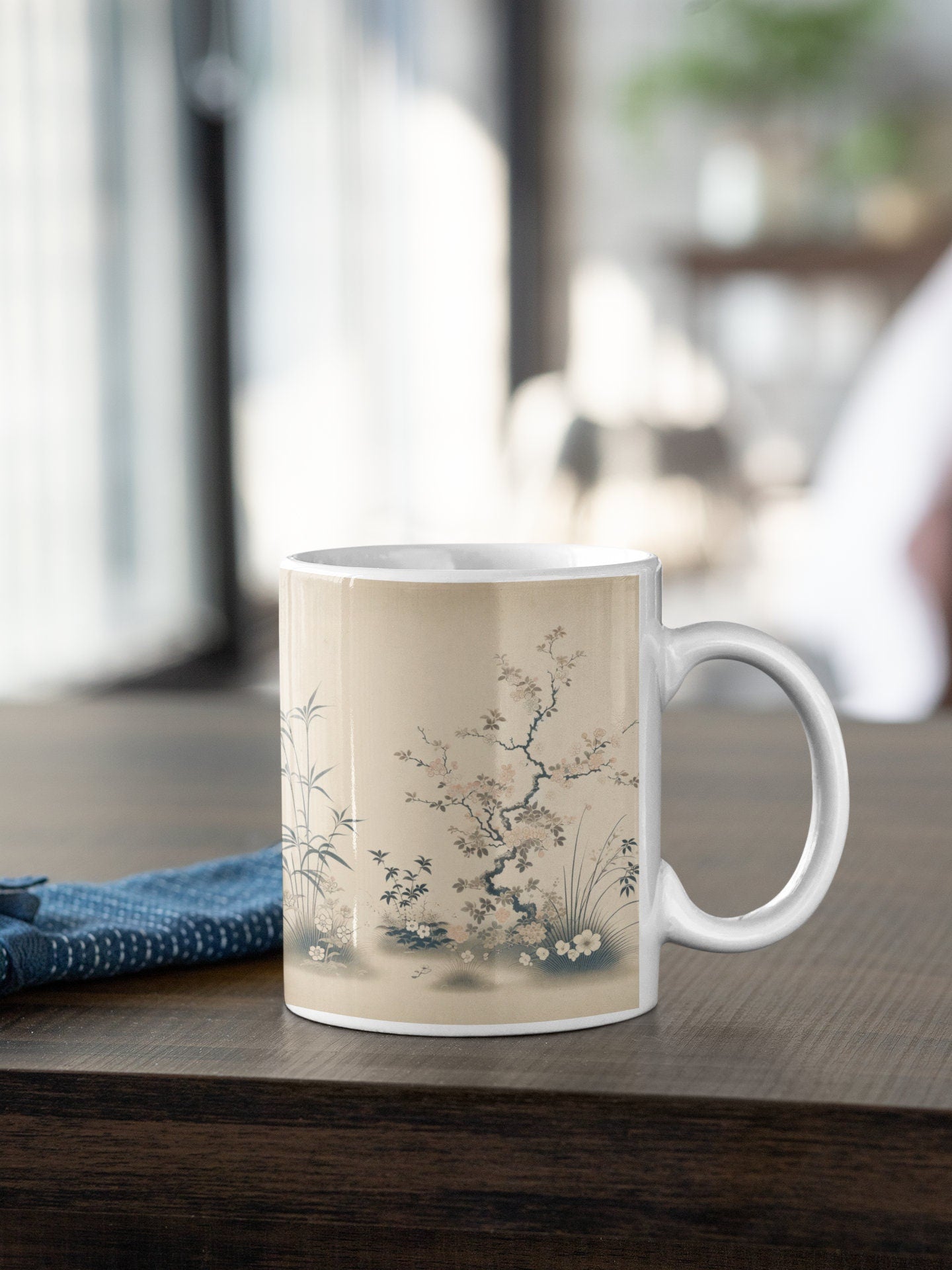  Large ceramic mug with beautiful Zen Blossoms and Japandi influence