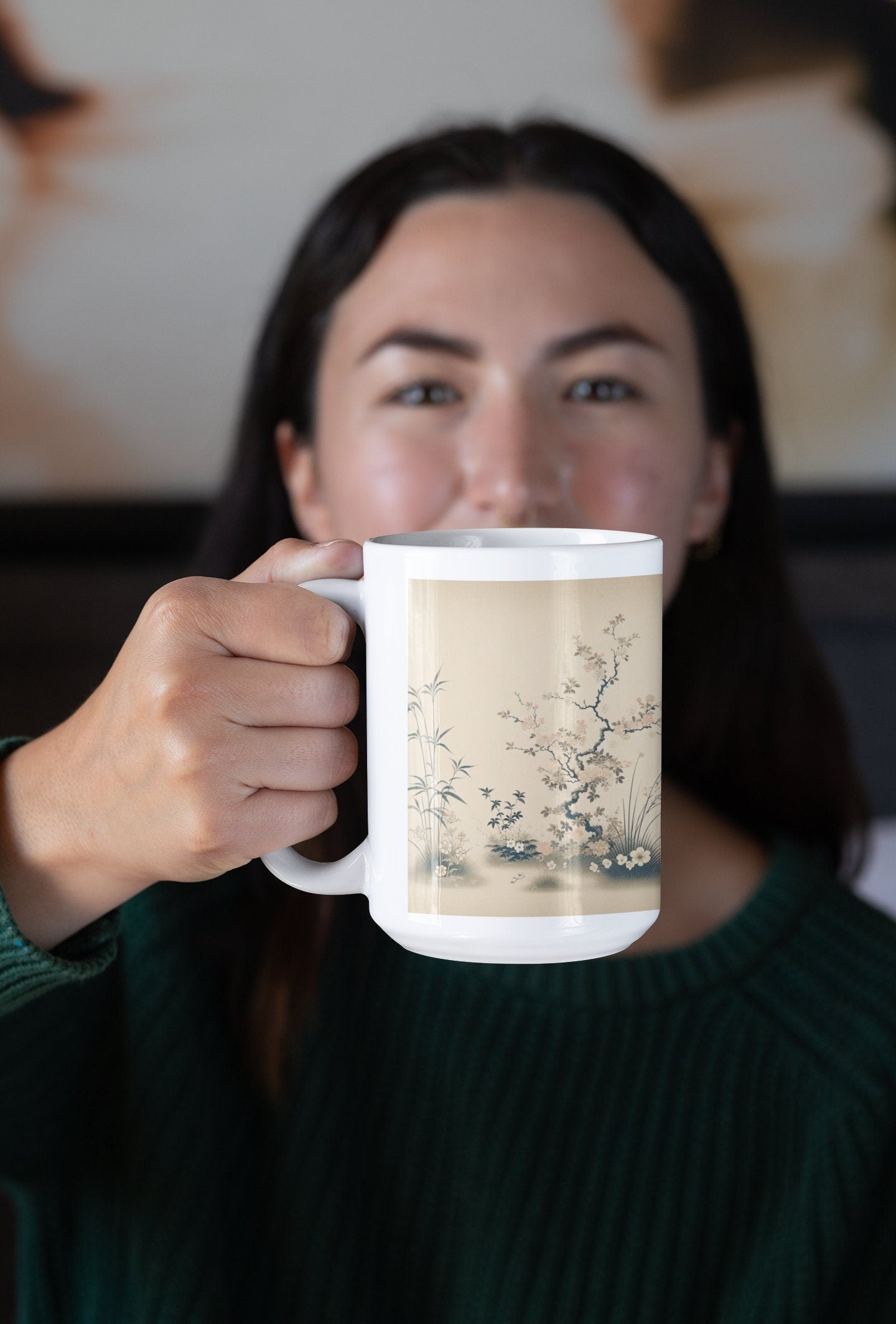  Large coffee mug featuring soothing Zen Blossoms design