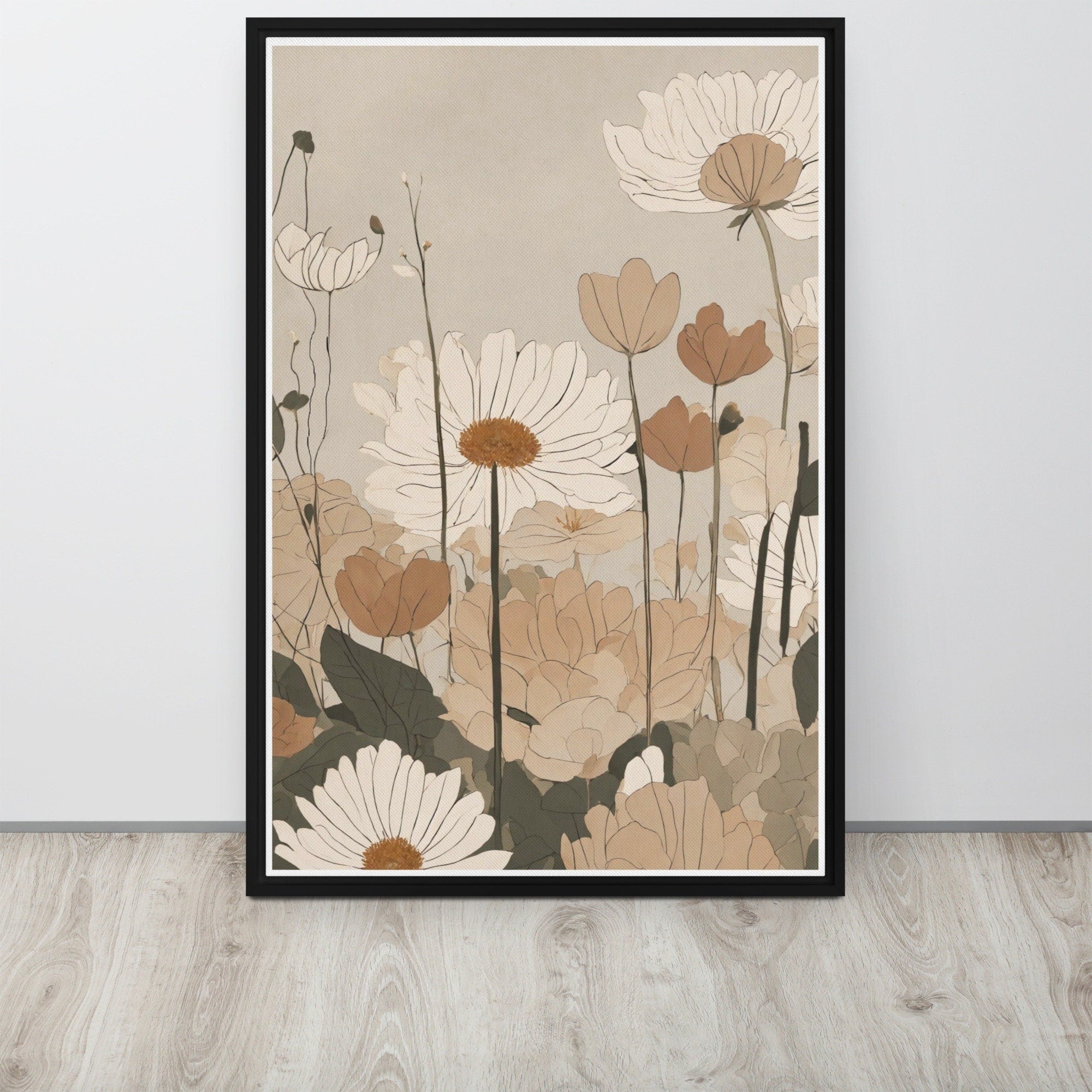 Brown Japandi Framed Floral Wall Art with Free Shipping