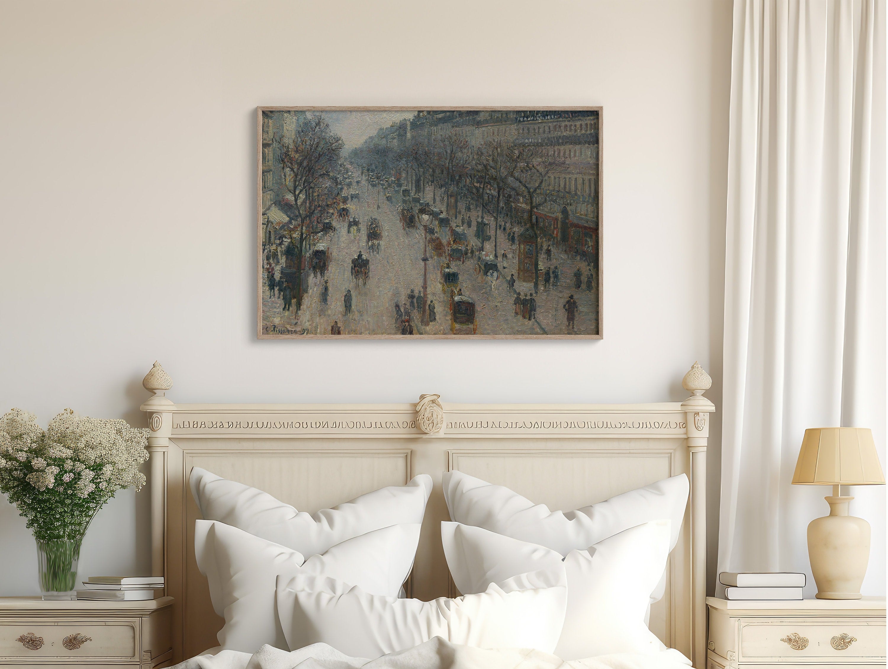 Beautiful large canvas print of Paris city at night in a moody style