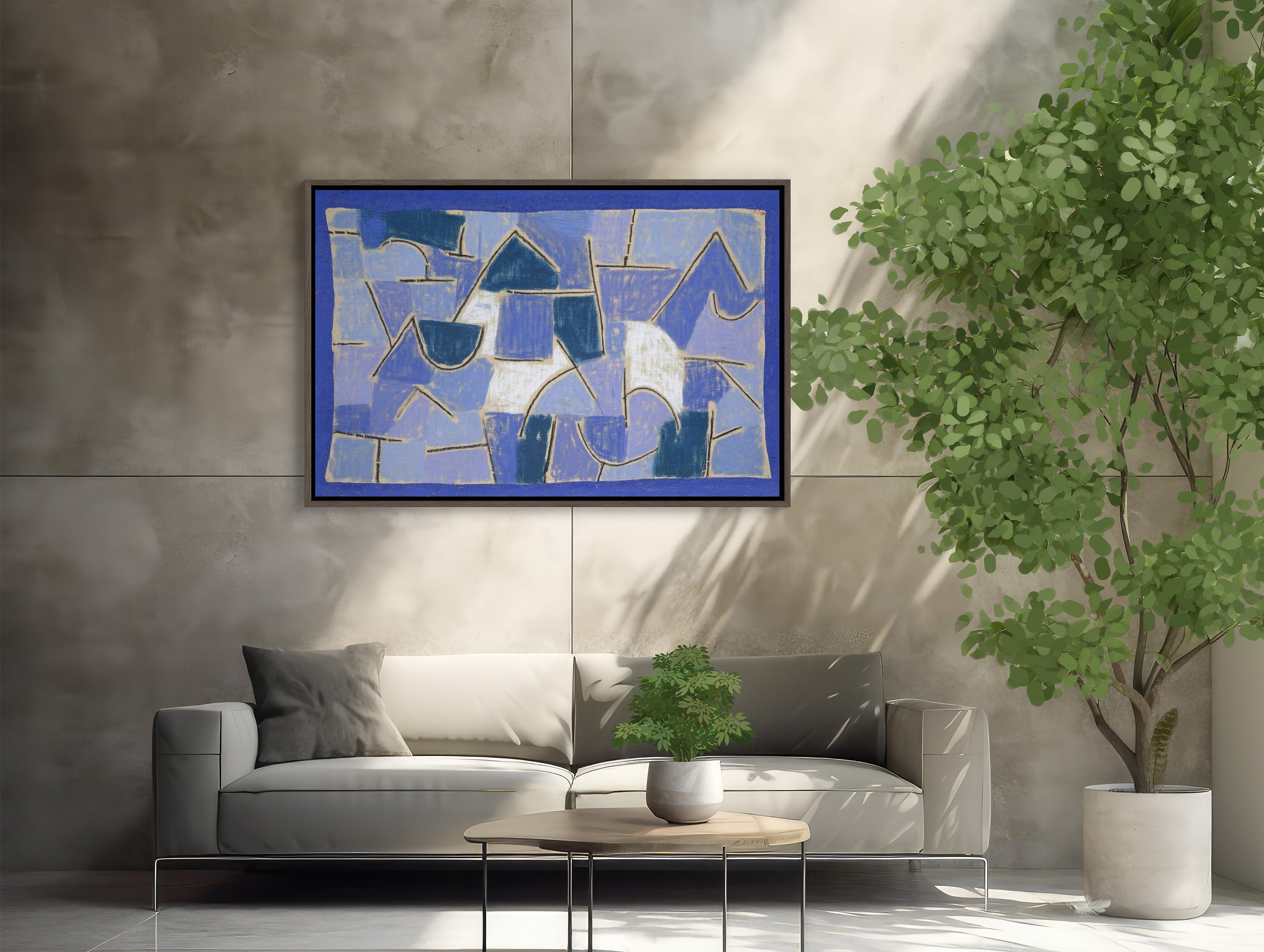 Abstract oversized wall art depicting 'Blue Night' by Paul Klee