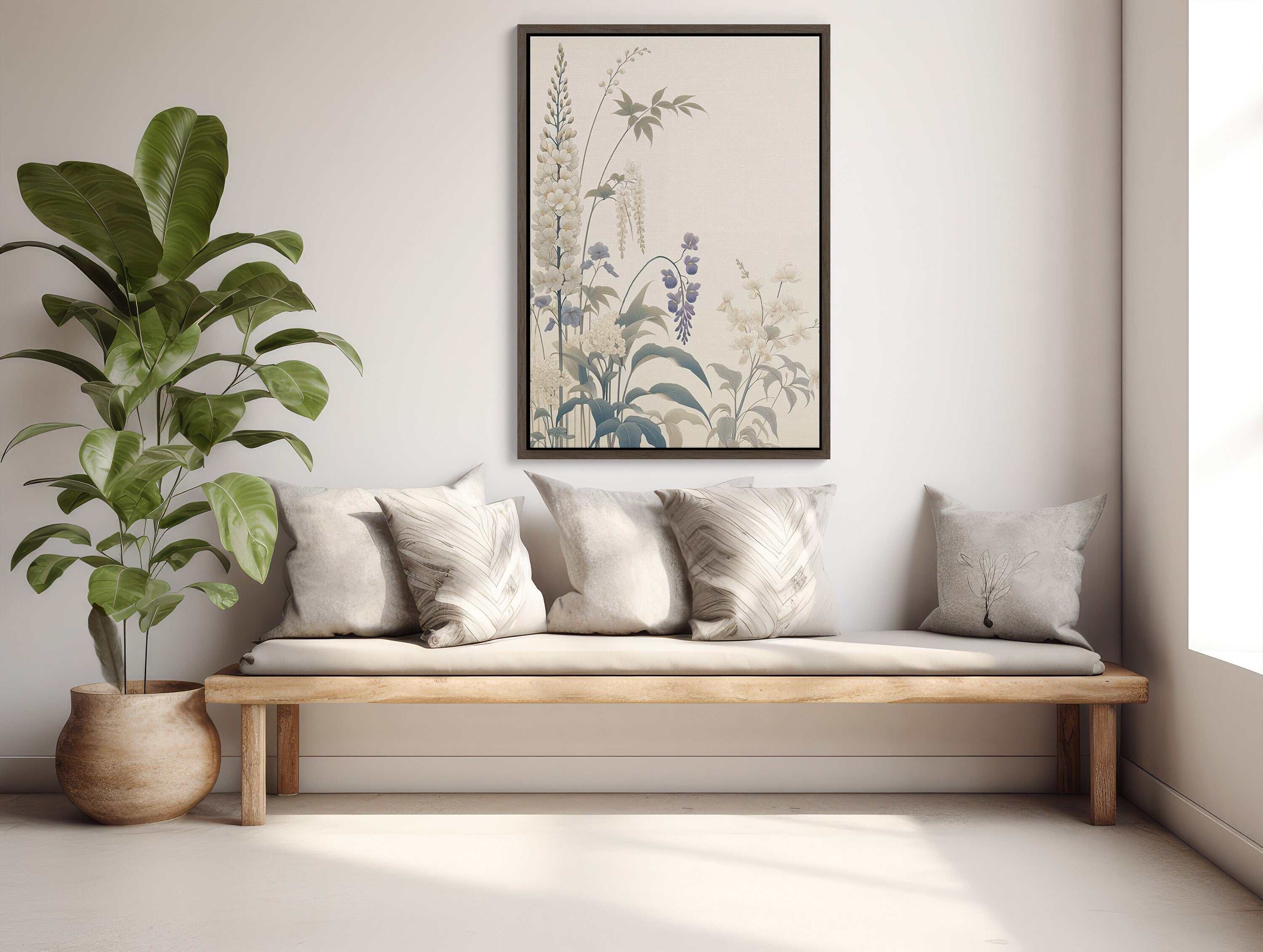 Minimalist floral design in Japanese art print on large canvas