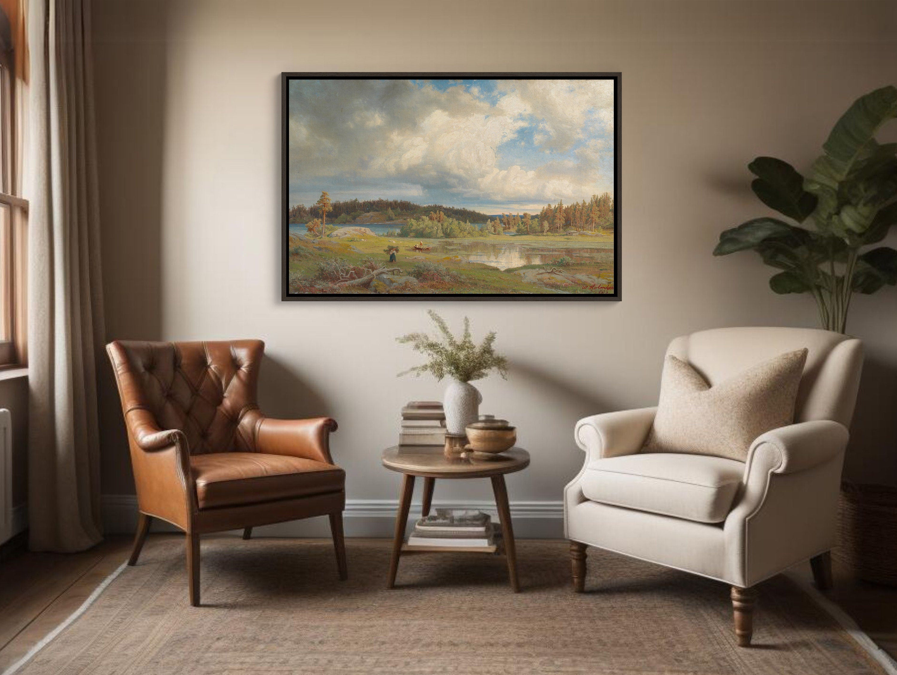 A stunning landscape morning scene painted by Werner Holmberg on extra large canvas