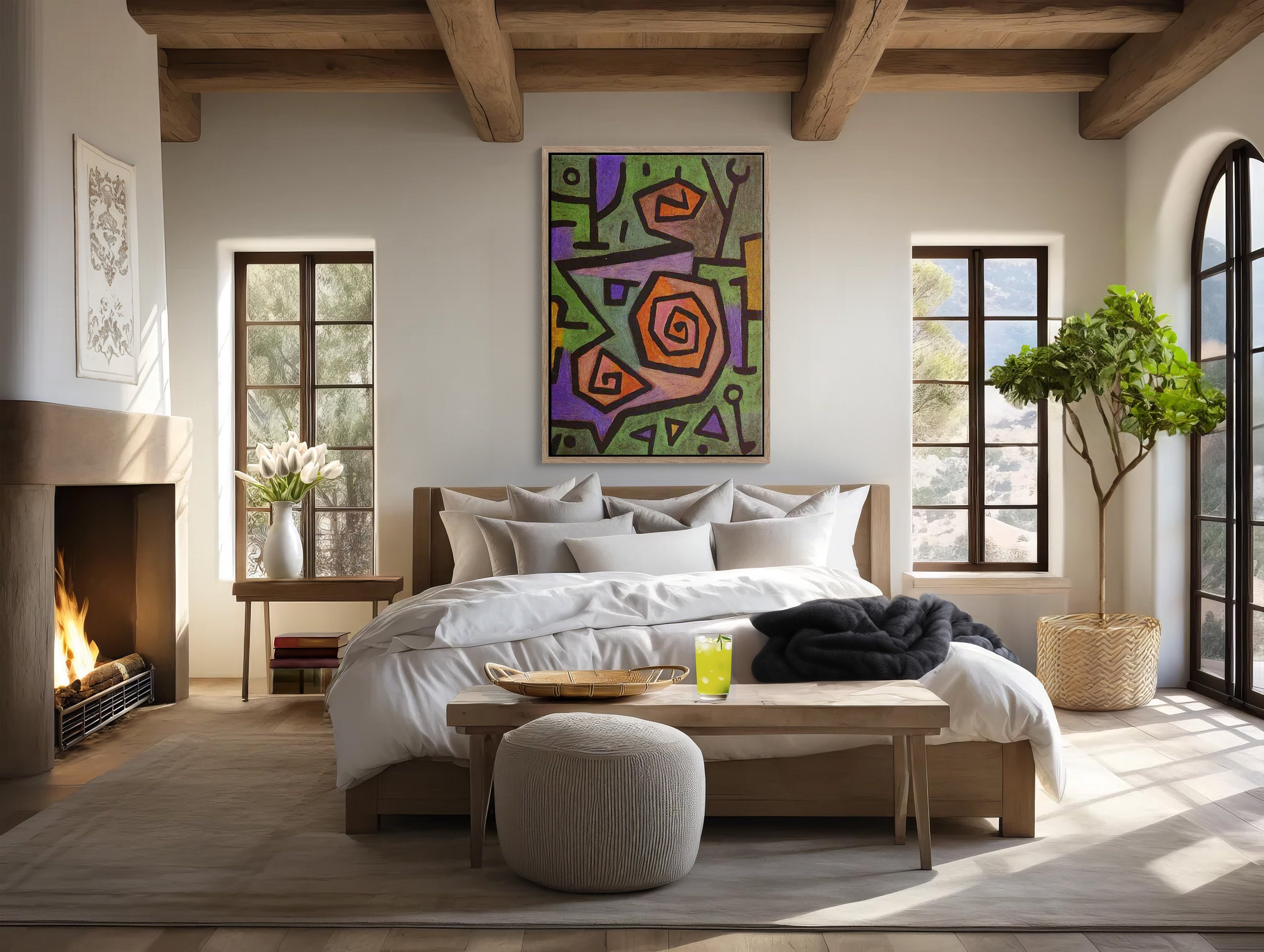 Large wall art featuring Paul Klee's Heroic Roses on framed canvas print