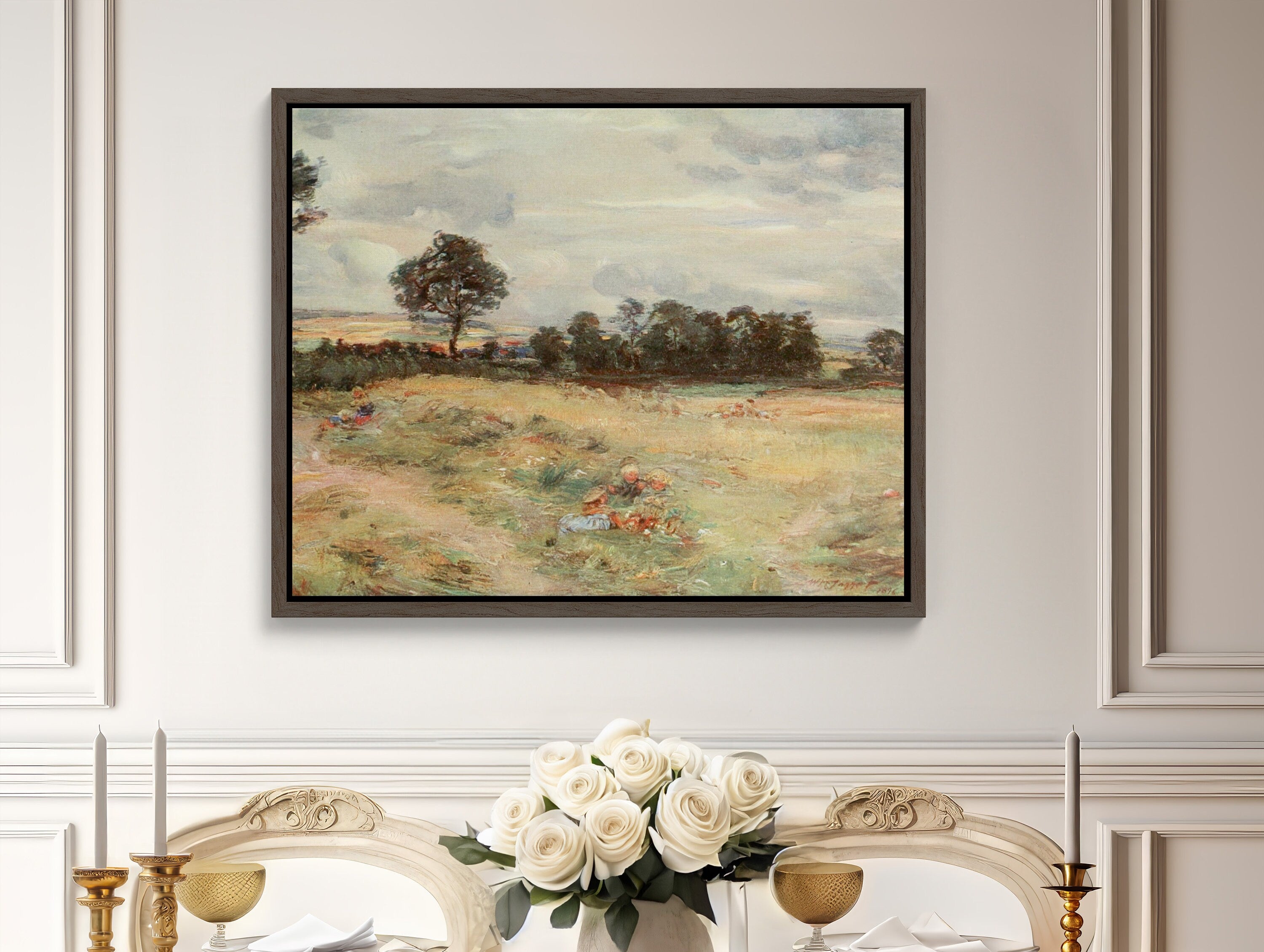 Beautiful Country French Fine Art Print depicting a rustic farmhouse in a serene countryside