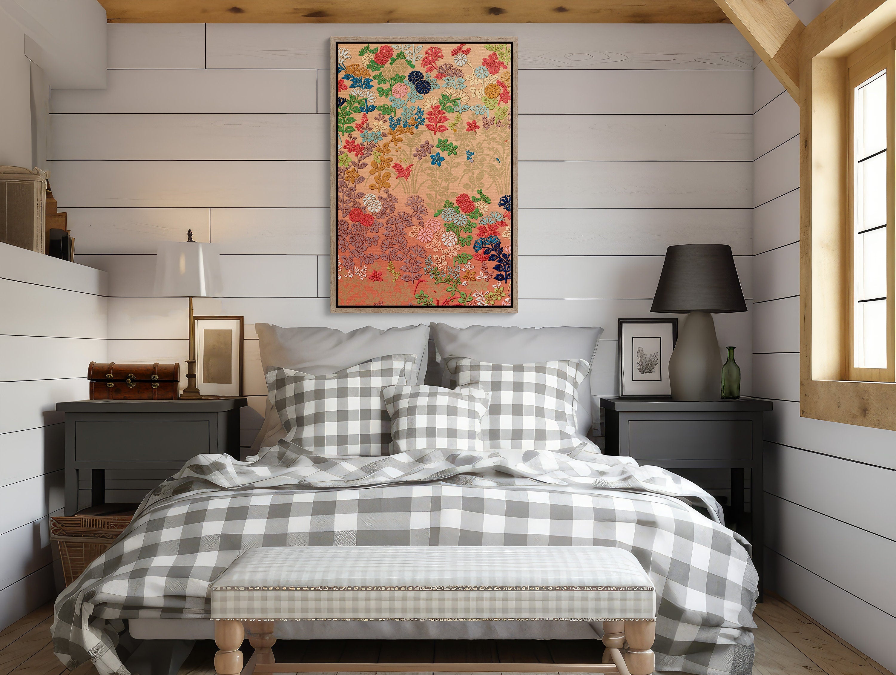  High-quality canvas print of a Japanese floral painting, perfect for adding a touch of elegance to any room