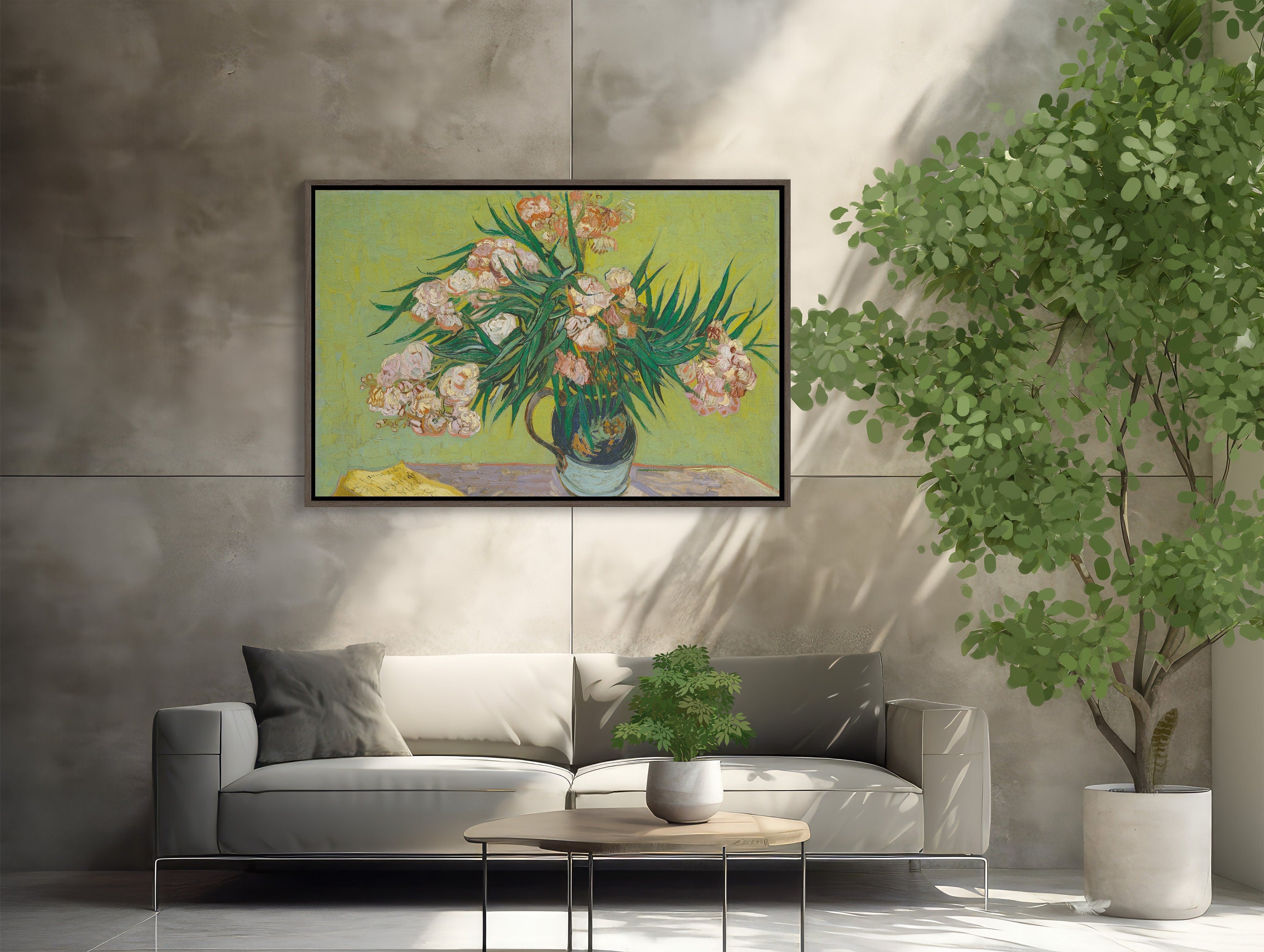 Van Gogh Oleanders XL Framed Canvas Art portraying vibrant, colorful flowers in a high-quality, large format piece for home decor