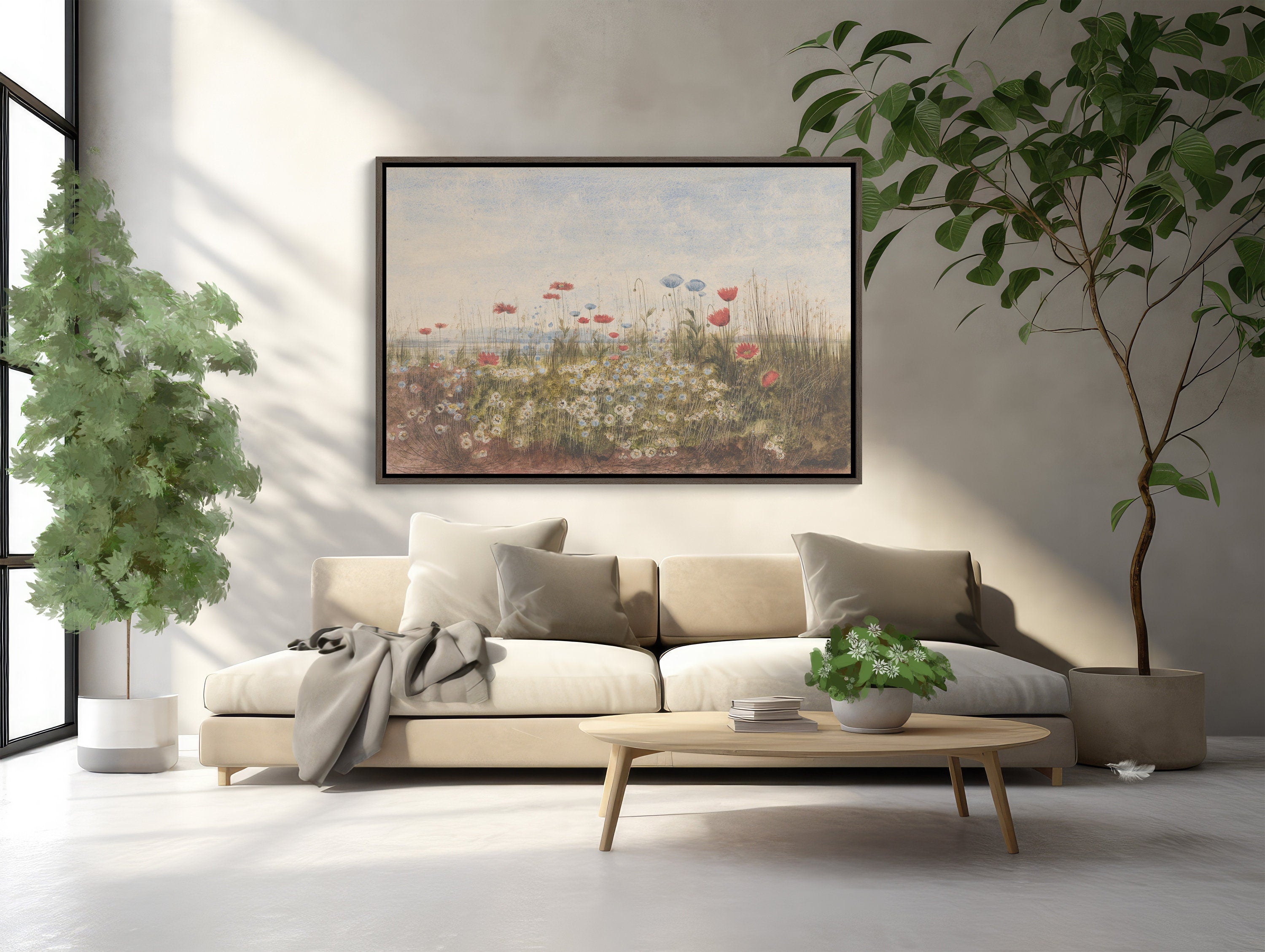 Beautiful extra-large canvas wall art featuring a stunning floral design in a framed display