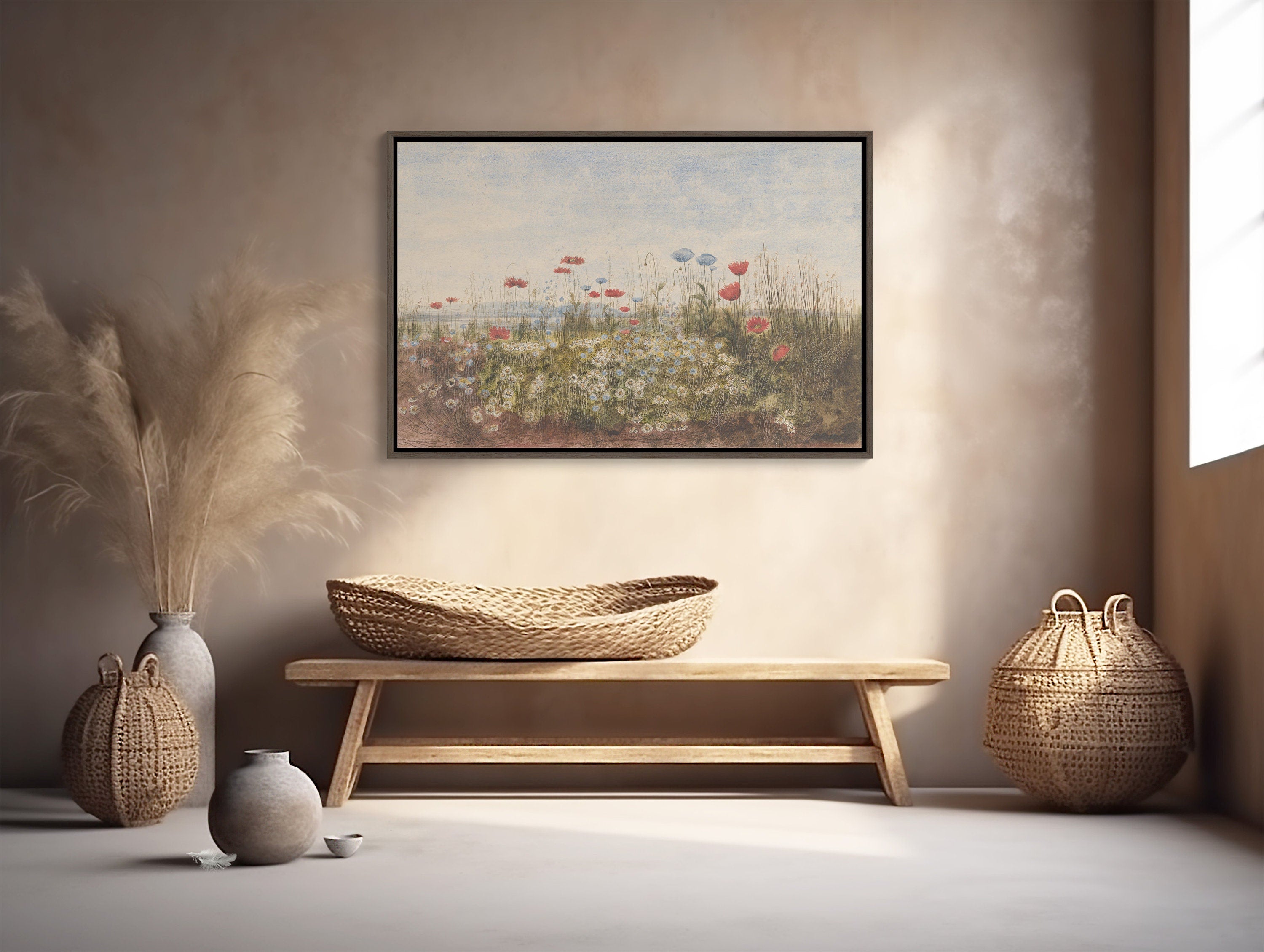 XL Flower Mound Framed Canvas Wall Art showcasing vibrant floral landscape