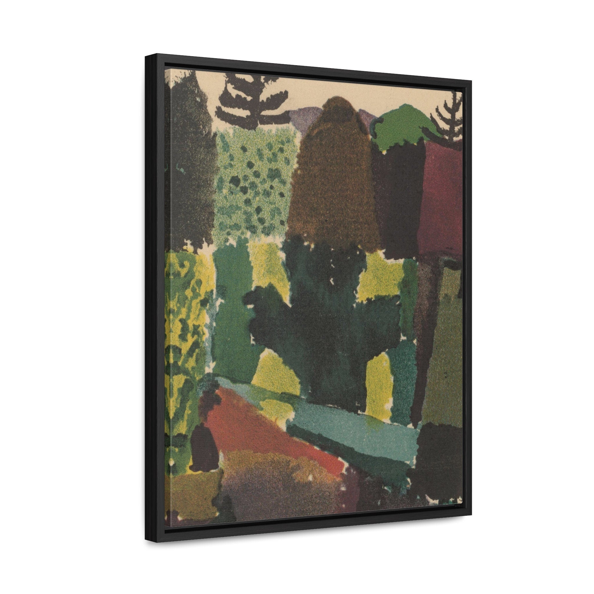 Bedroom Decor with Vibrant Park by Paul Klee Canvas in a Black Frame