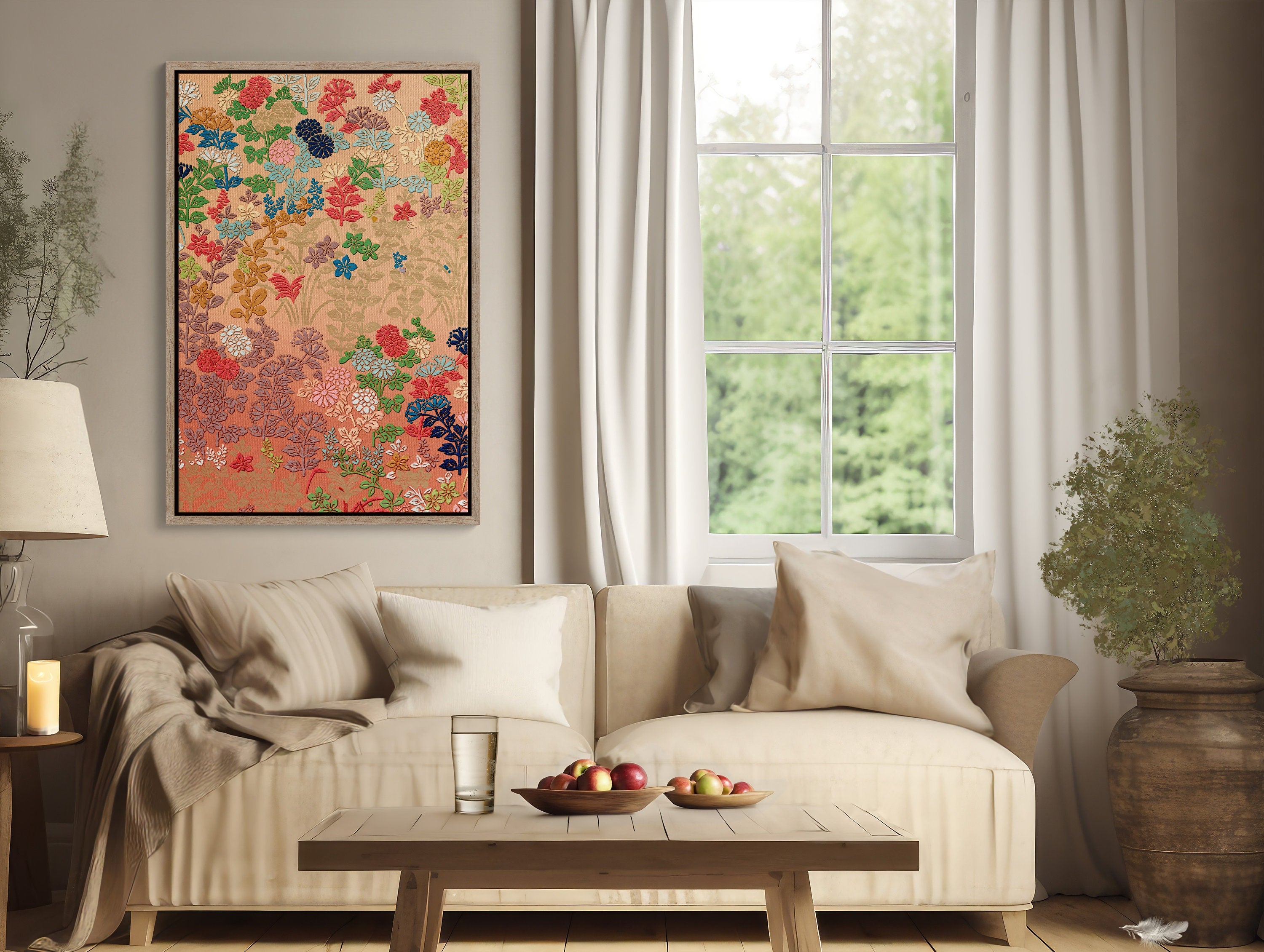  Stunning Japanese flower pattern canvas print, ideal for enhancing home interiors