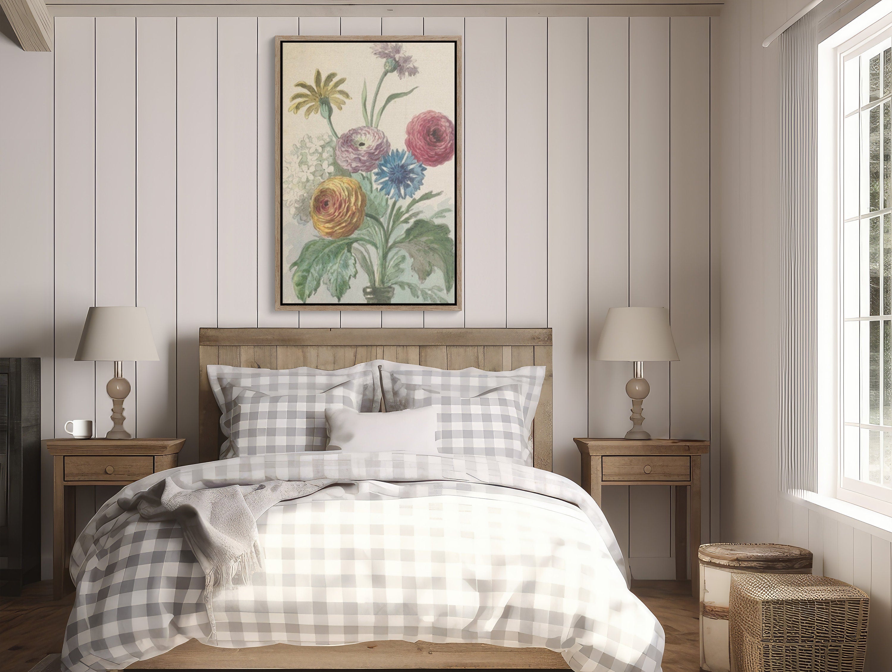 Large wall art featuring an elegant and vibrant floral bouquet design by William Van Leen, available in multiple size options with a premium black or brown frame - perfect for adding a touch of sophistication to any space