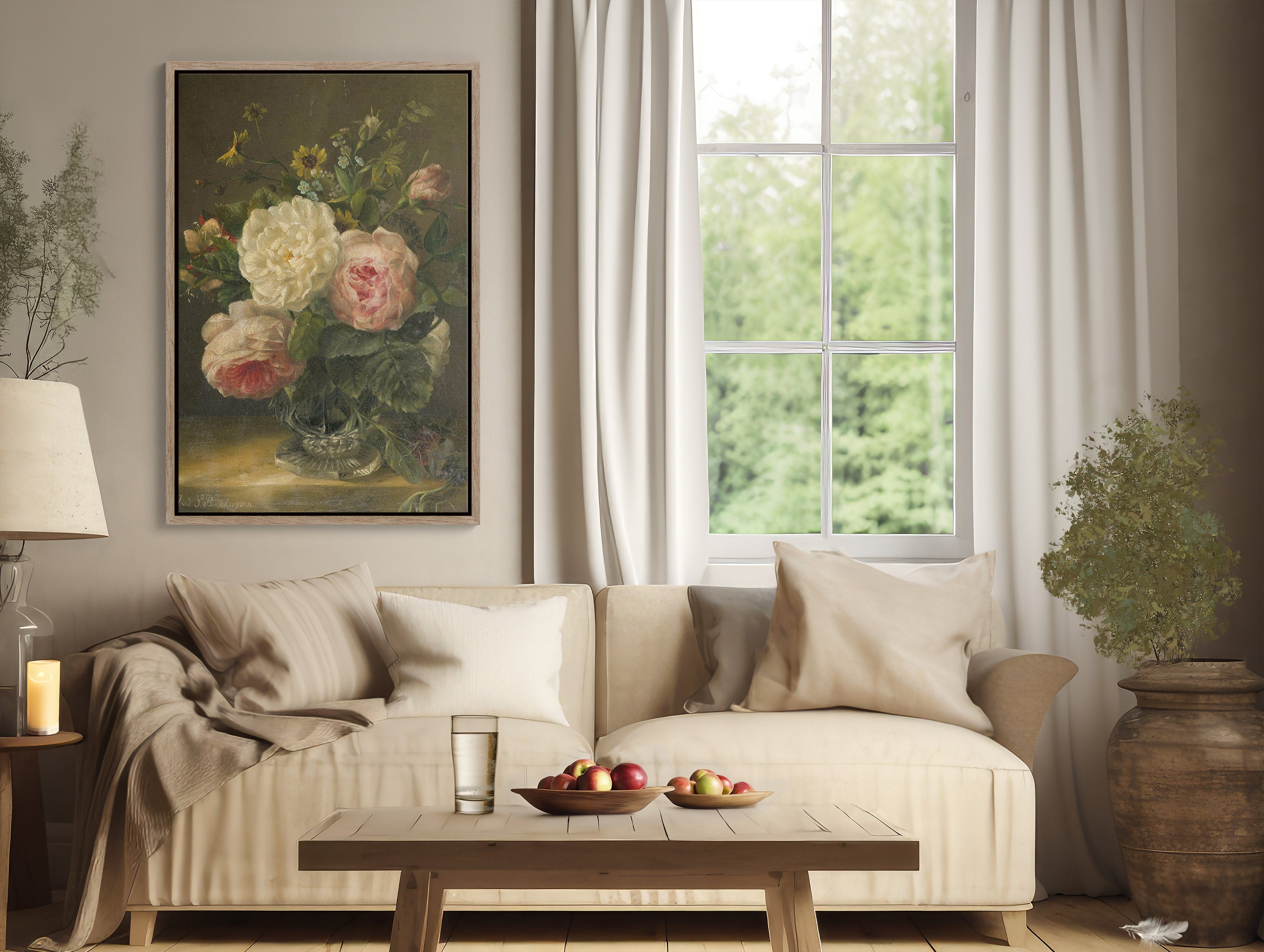  Beautiful large wall art canvas print with a striking floral motif