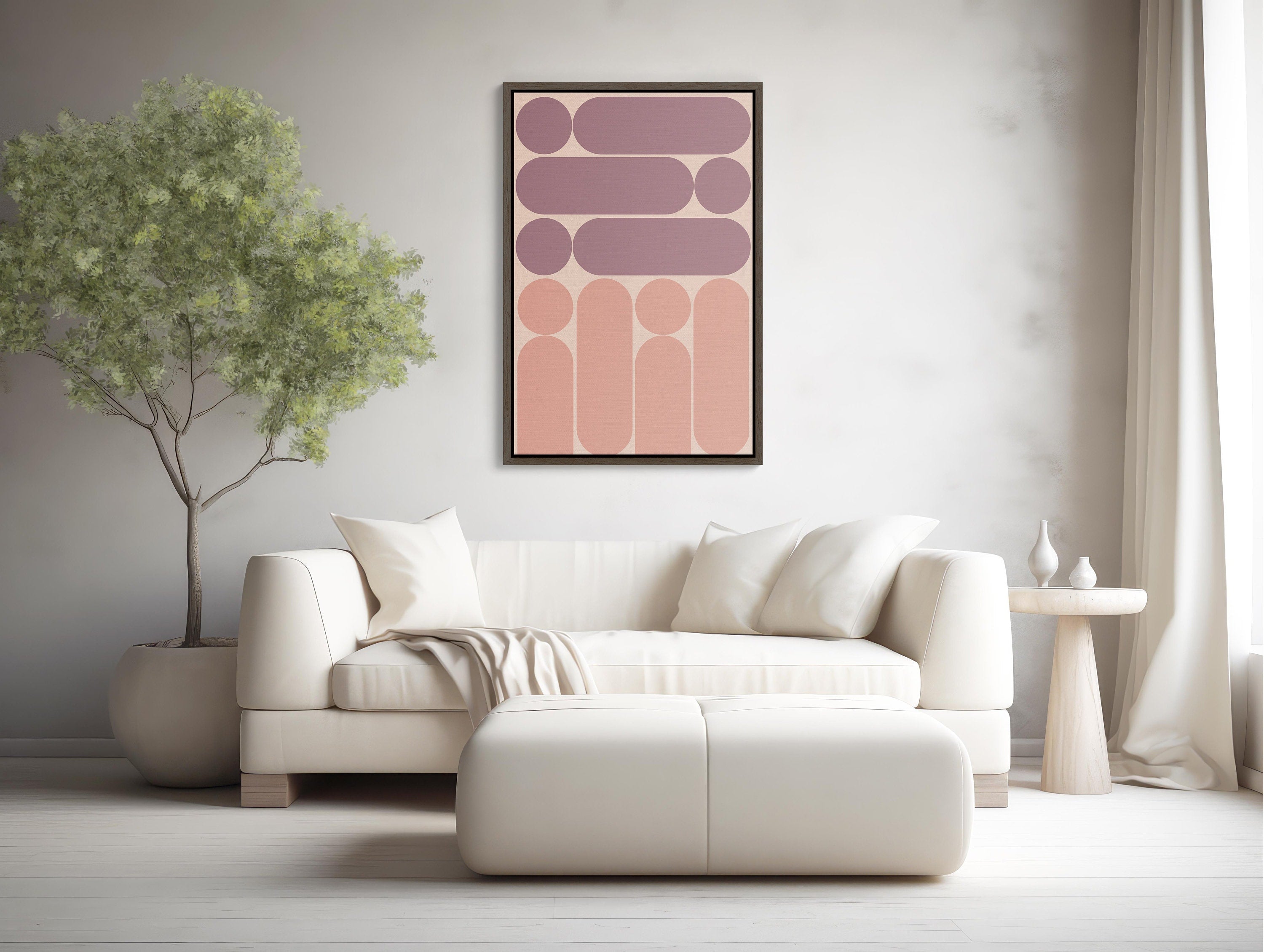 Large Boho Pink Framed Canvas Wall Art for Living Room Decor