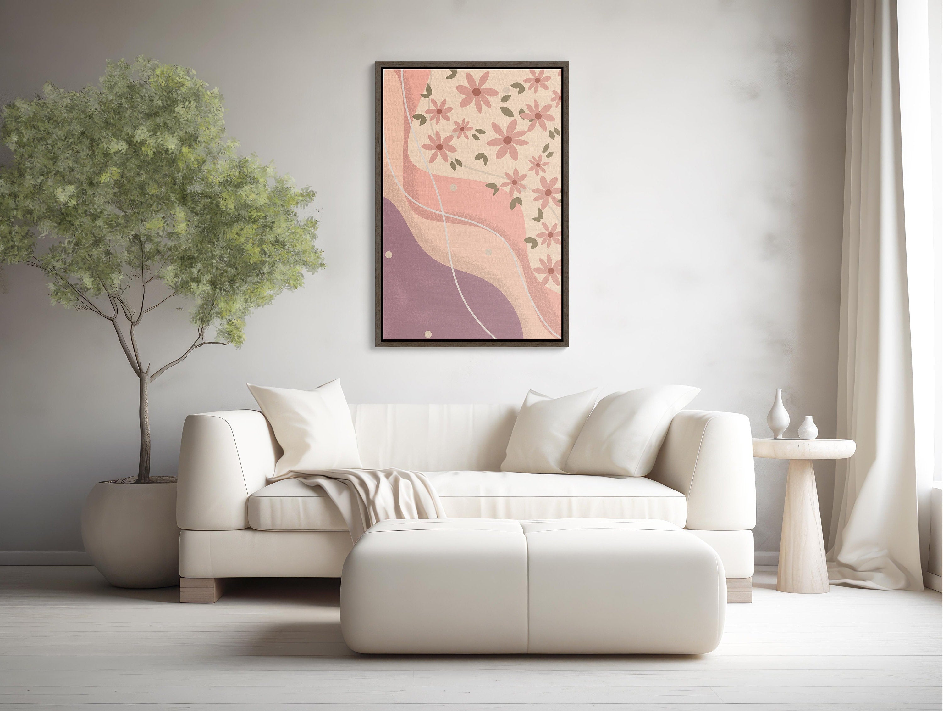 Large Boho Pink Framed Canvas Print with Free Shipping for Living Room