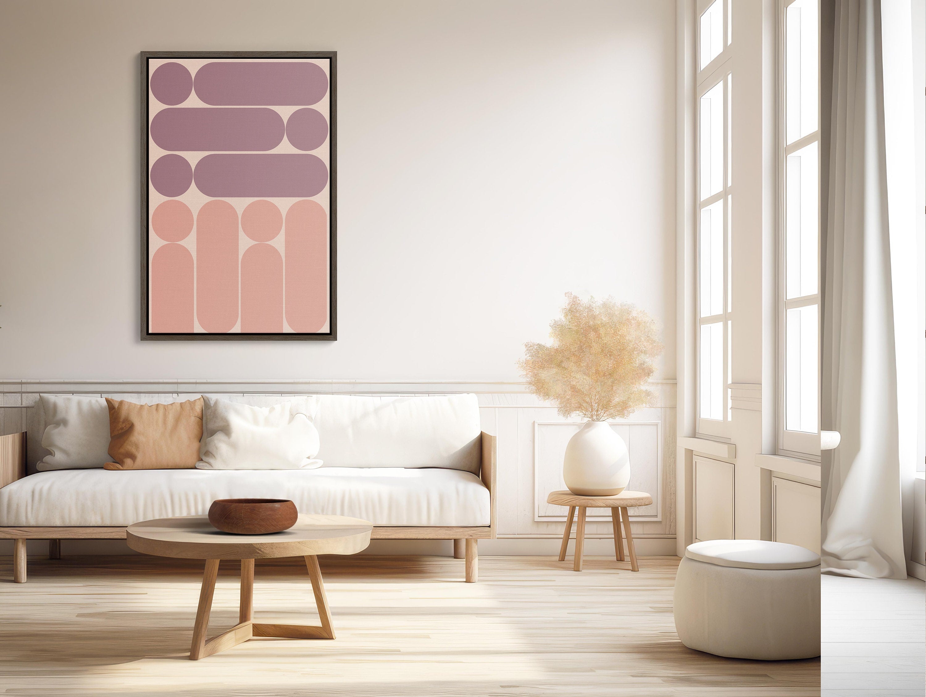 Boho Pink Framed Canvas Wall Art featuring Abstract Geometric Patterns