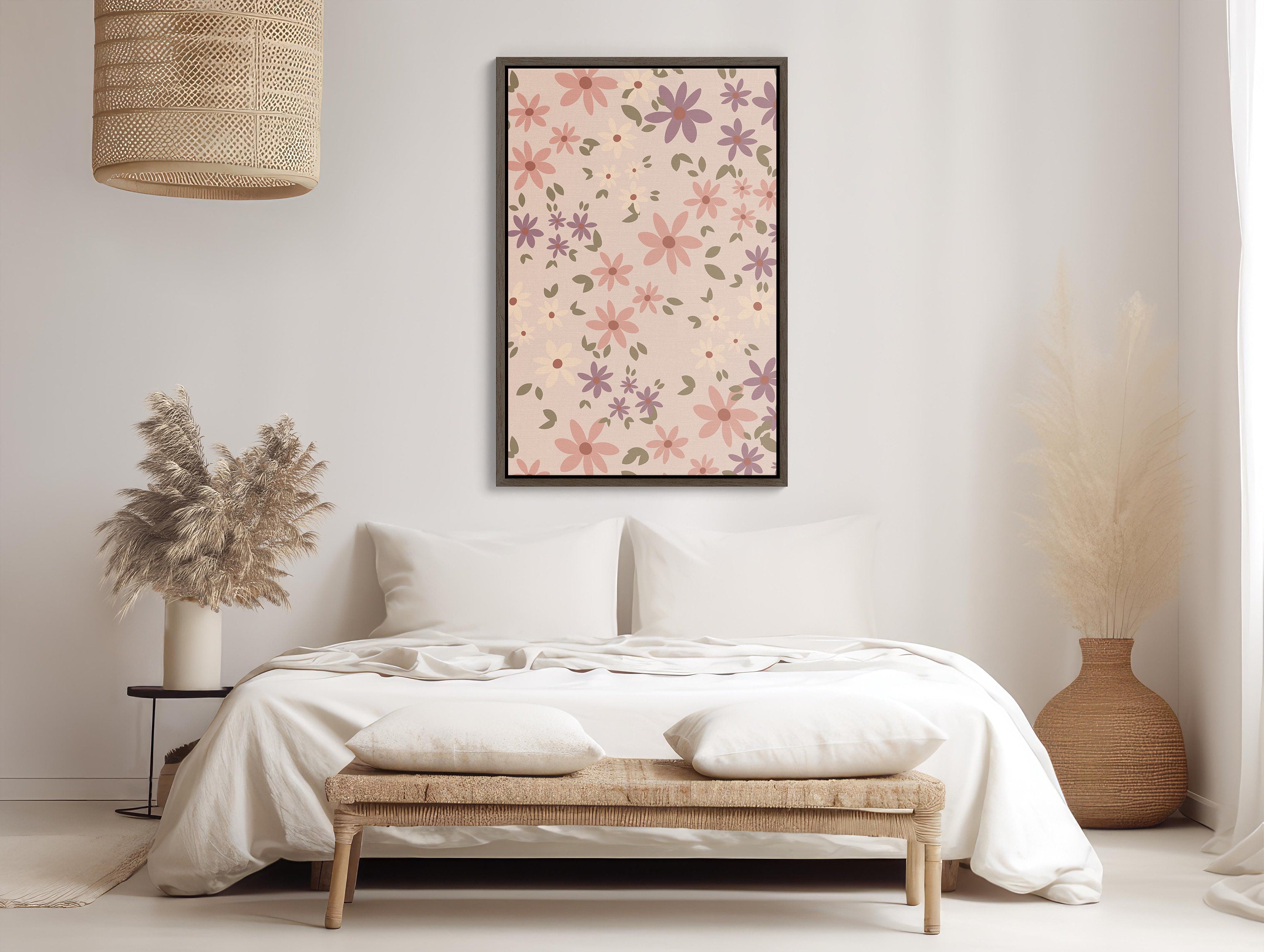 Boho wall art featuring timeless floral artwork in a framed print