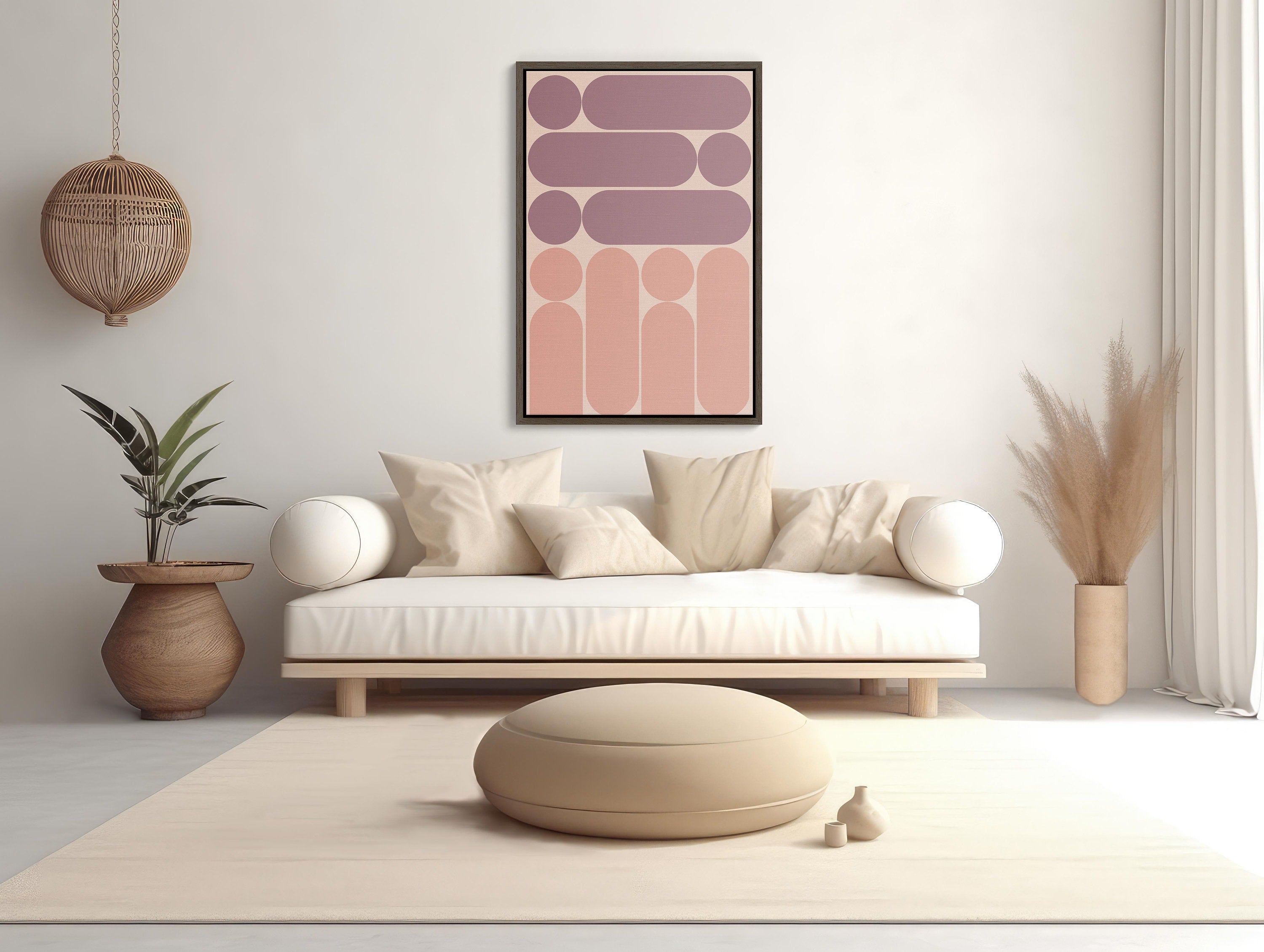 Boho Wall Art with Pink Framed Canvas Print, Artistic Wall Decor