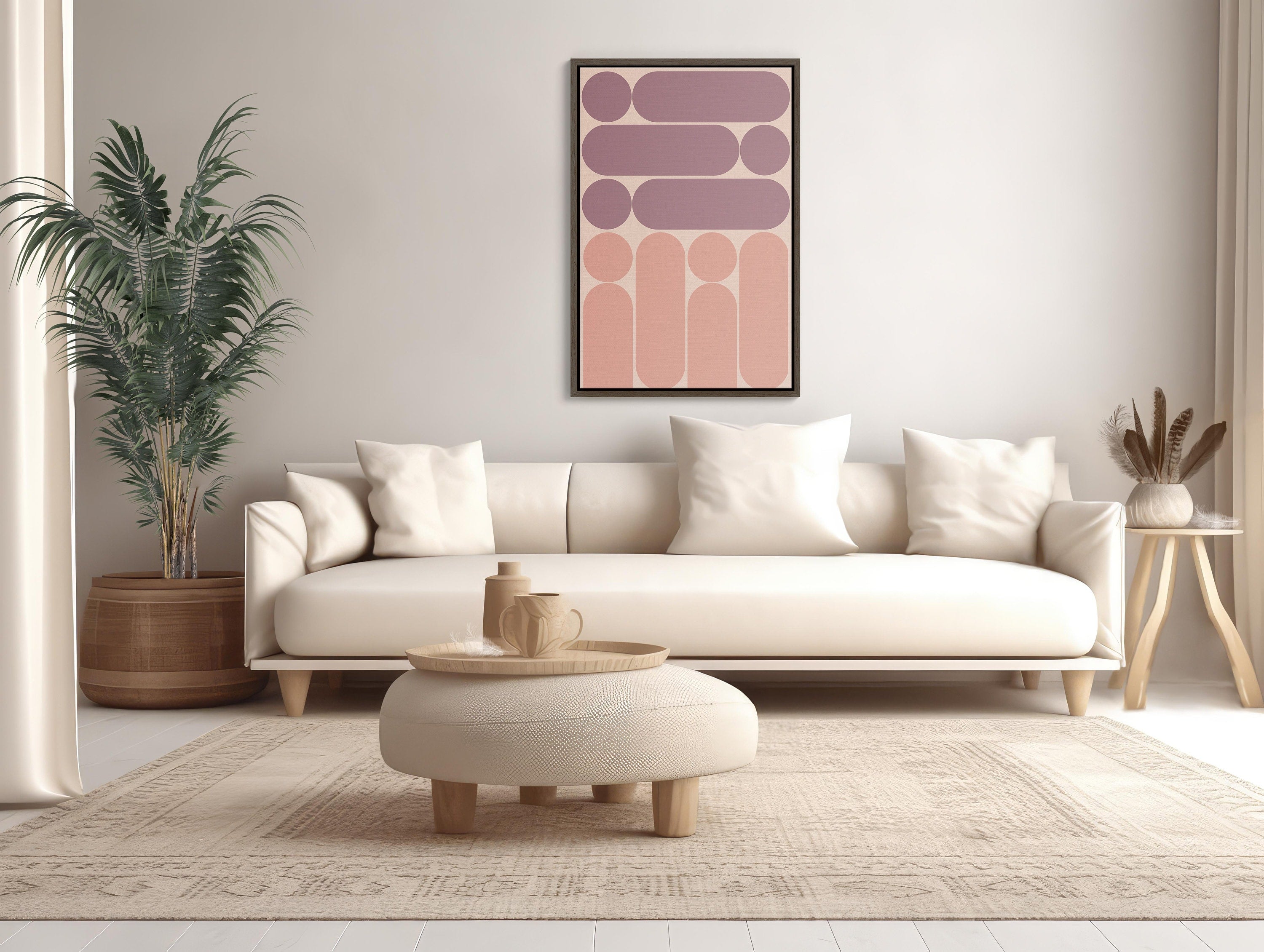 Boho Pink Framed Canvas Wall Art with Textured Finish and Vintage Look