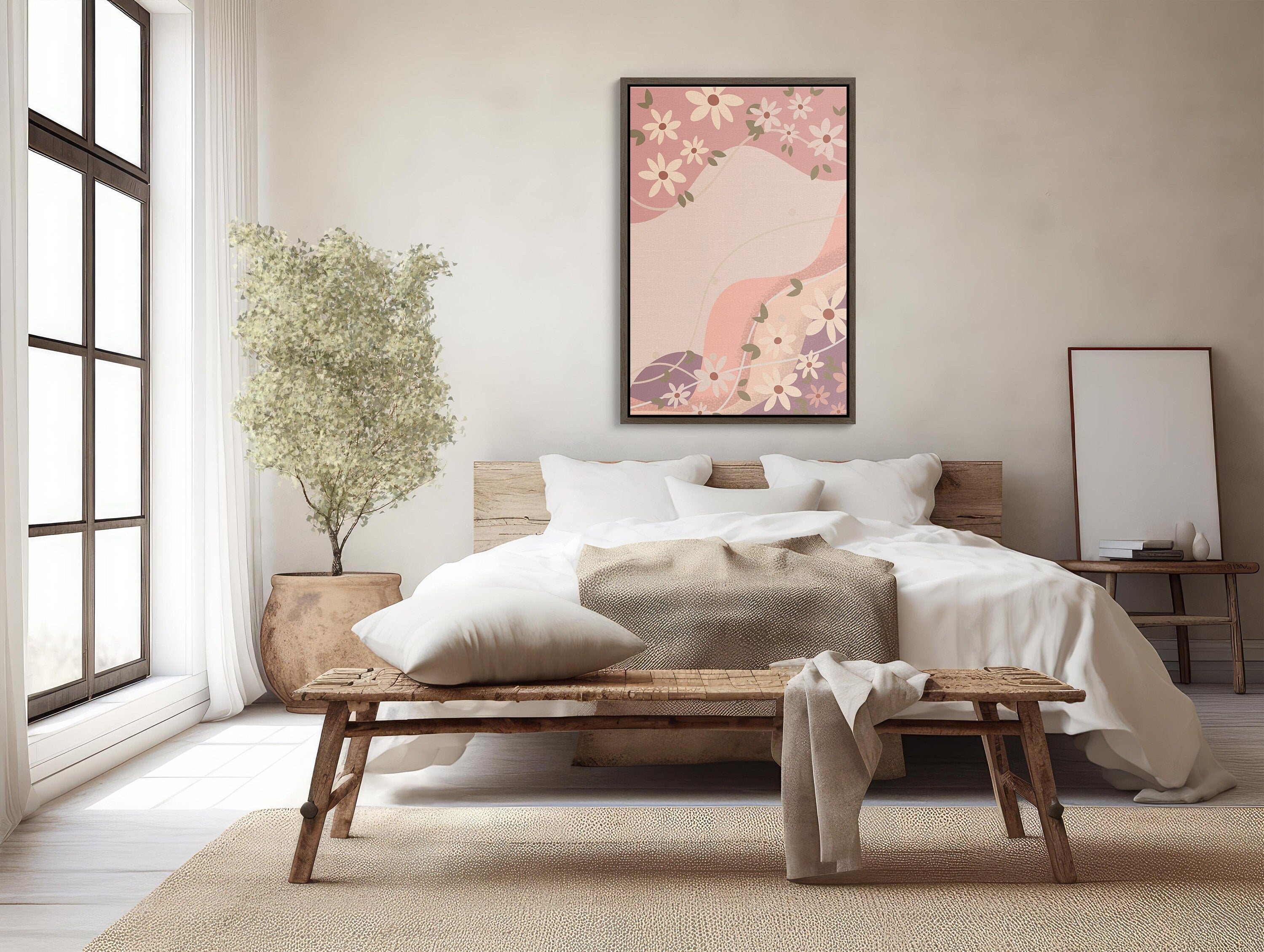 Boho Pink Wall Art Giclée Print on Canvas for Home Decor