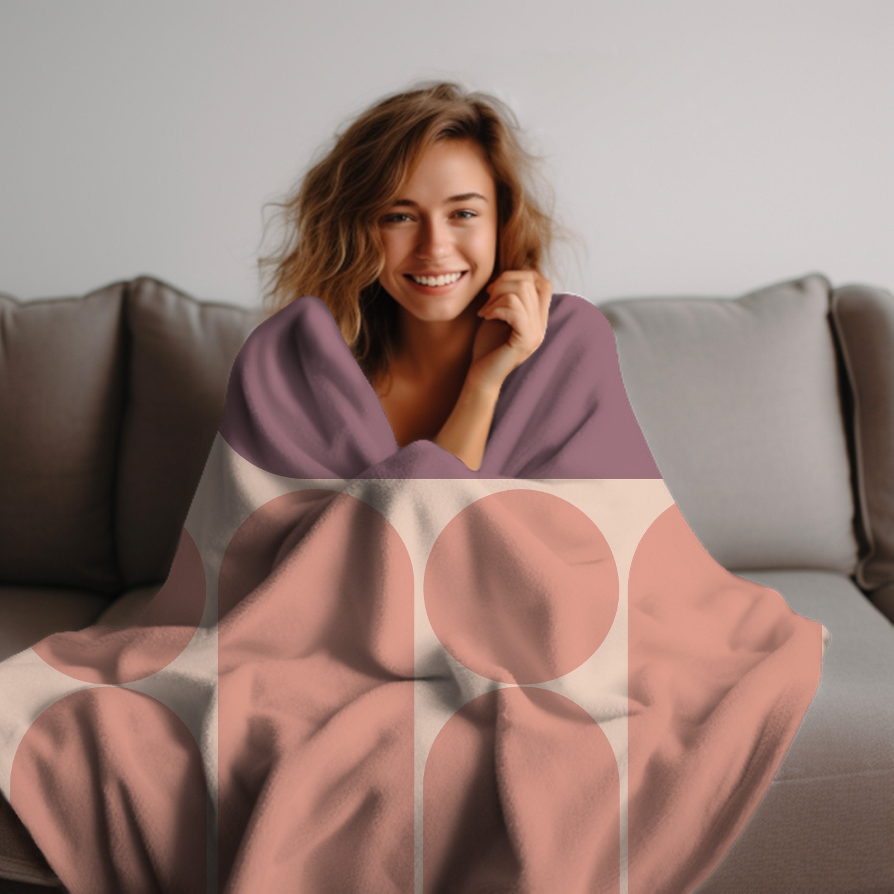 Soft and luxurious pink boho velveteen throw blanket for cozy evenings on sofa, couch, or bed - perfect friend gift for birthday or Christmas