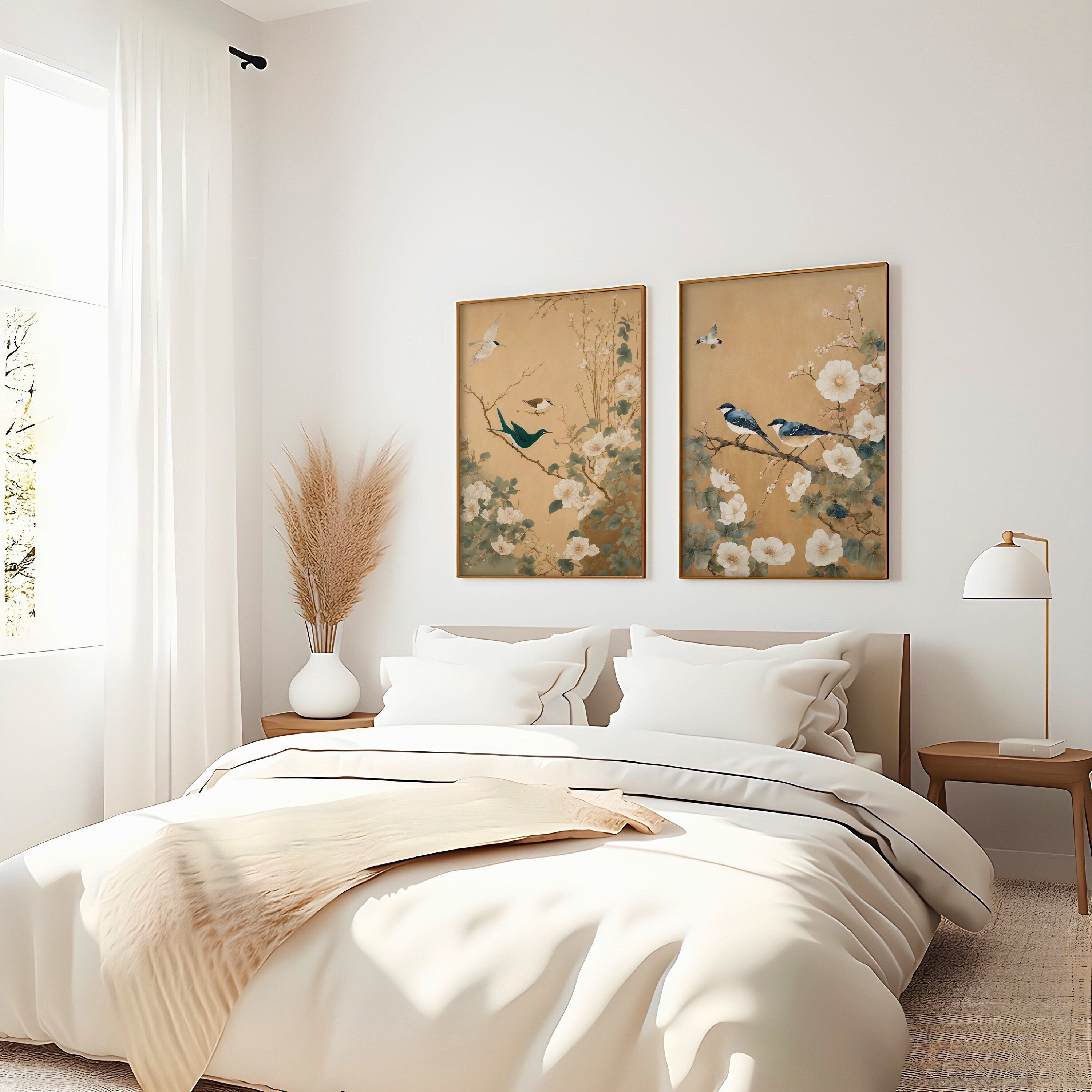 Beautiful Japandi Wall Decor with Floral Artwork