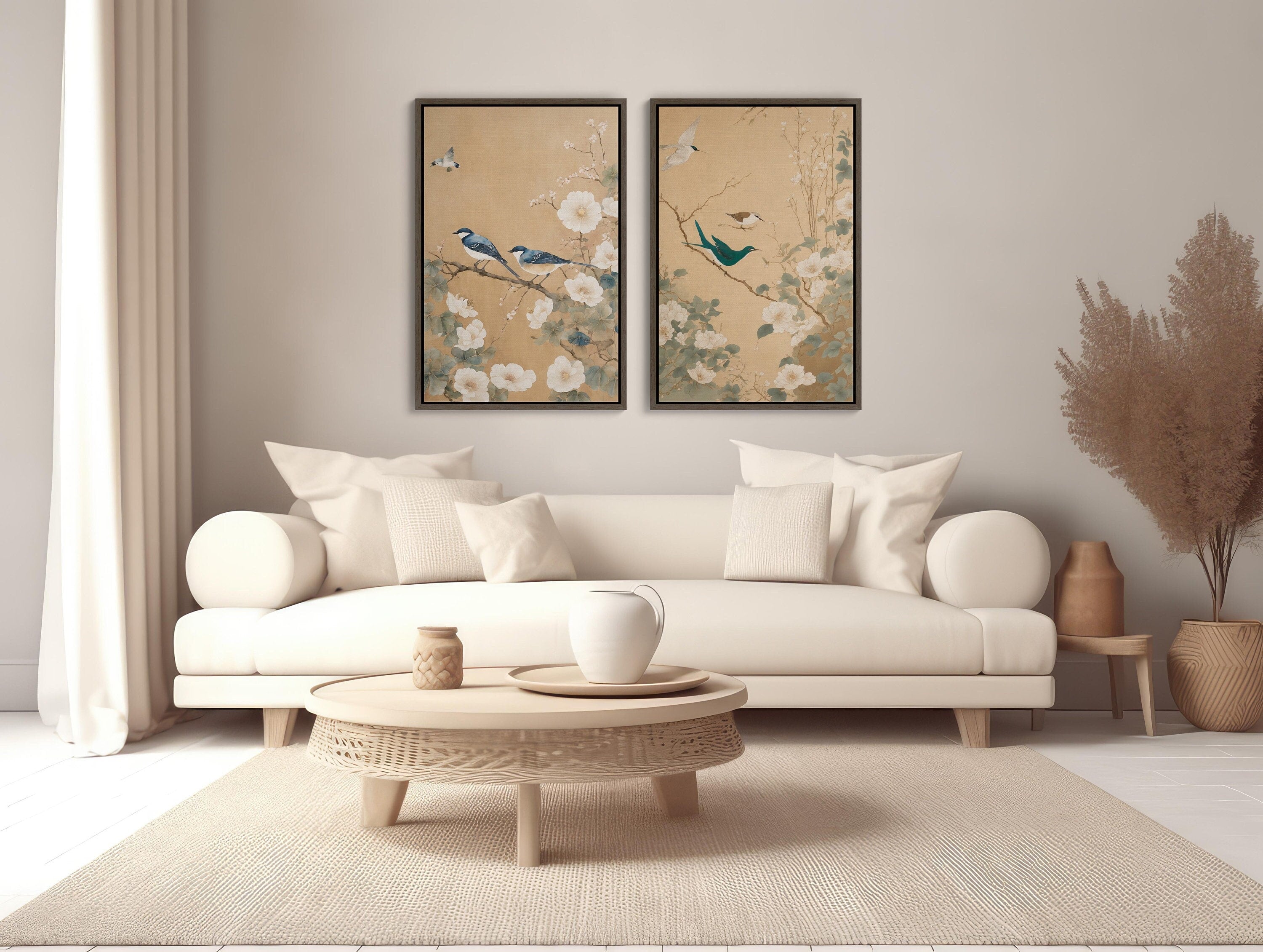 Set of 2 Japandi Art Prints with Floral Designs