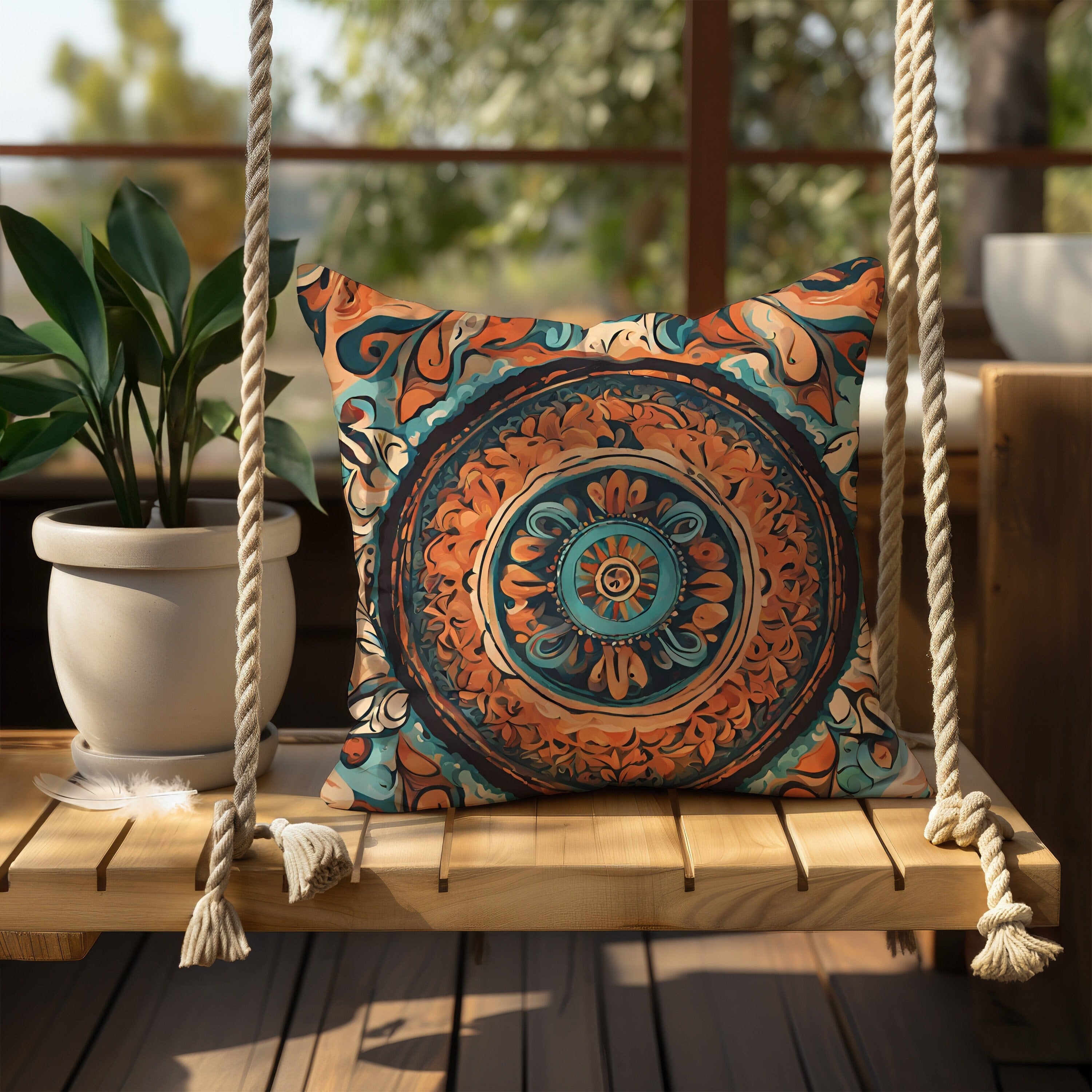 Colorful Boho Chic Sofa Pillow with Intricate Floral Design