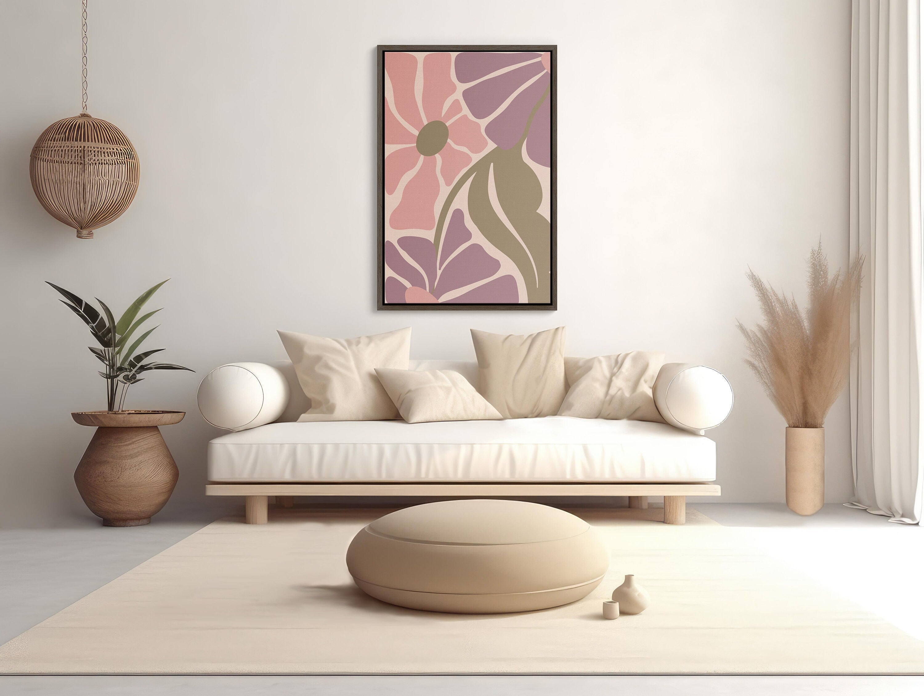 Beautiful large framed canvas wall art in pink color to enhance your space