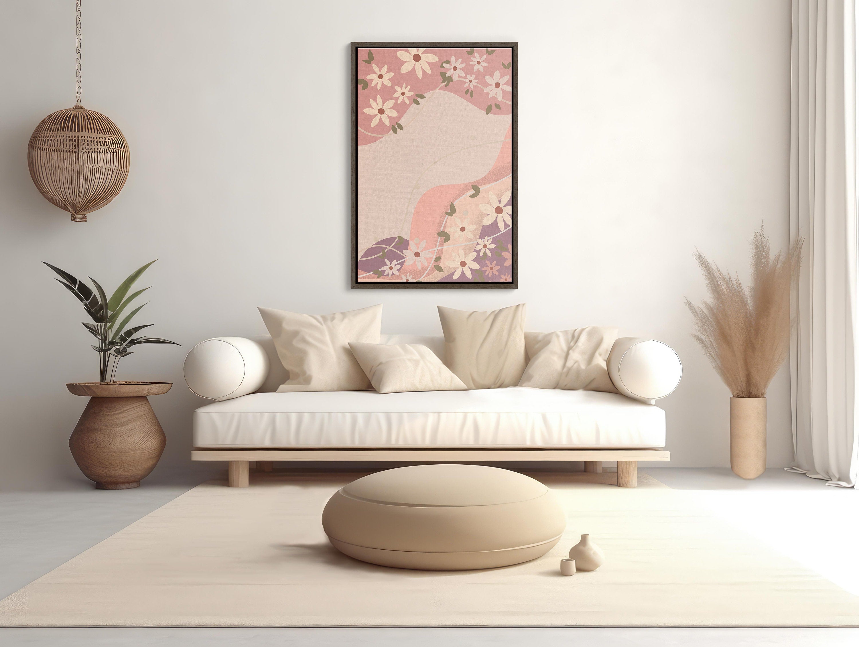 Large Framed Canvas with Boho Design for Home Decoration