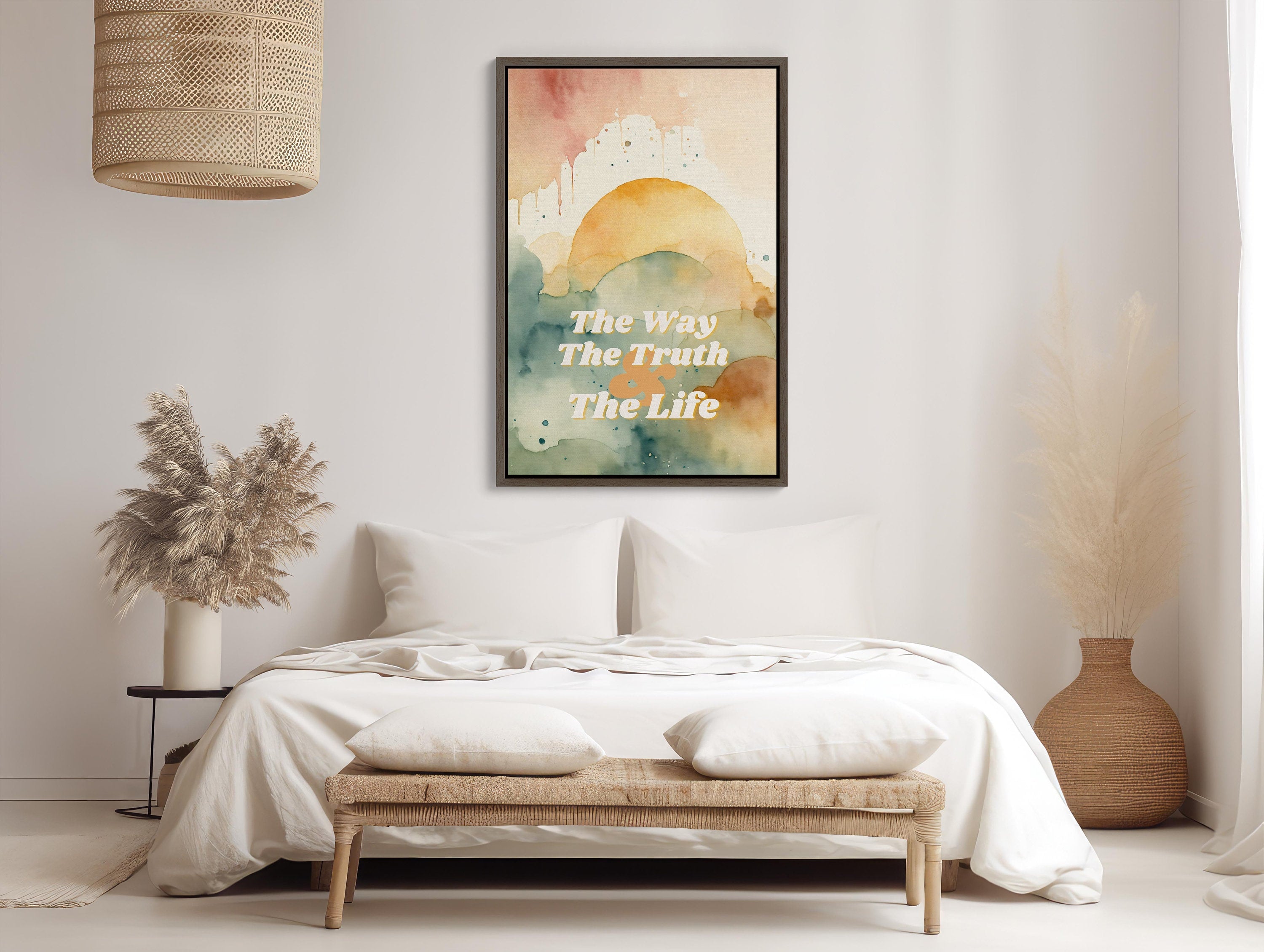 Large framed canvas print featuring intricate Christian design