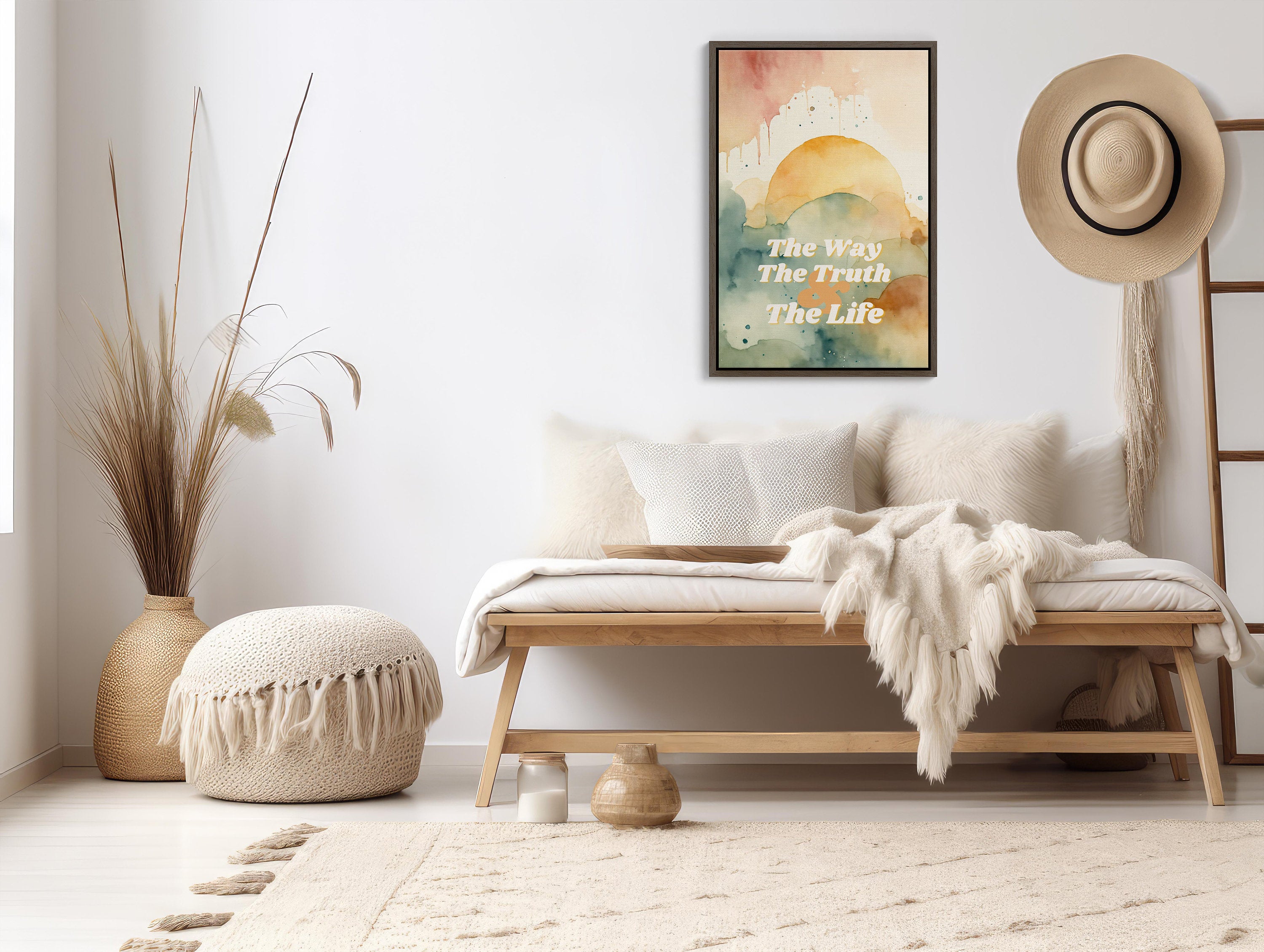 Elegant framed wall art with religious motif and vibrant colors