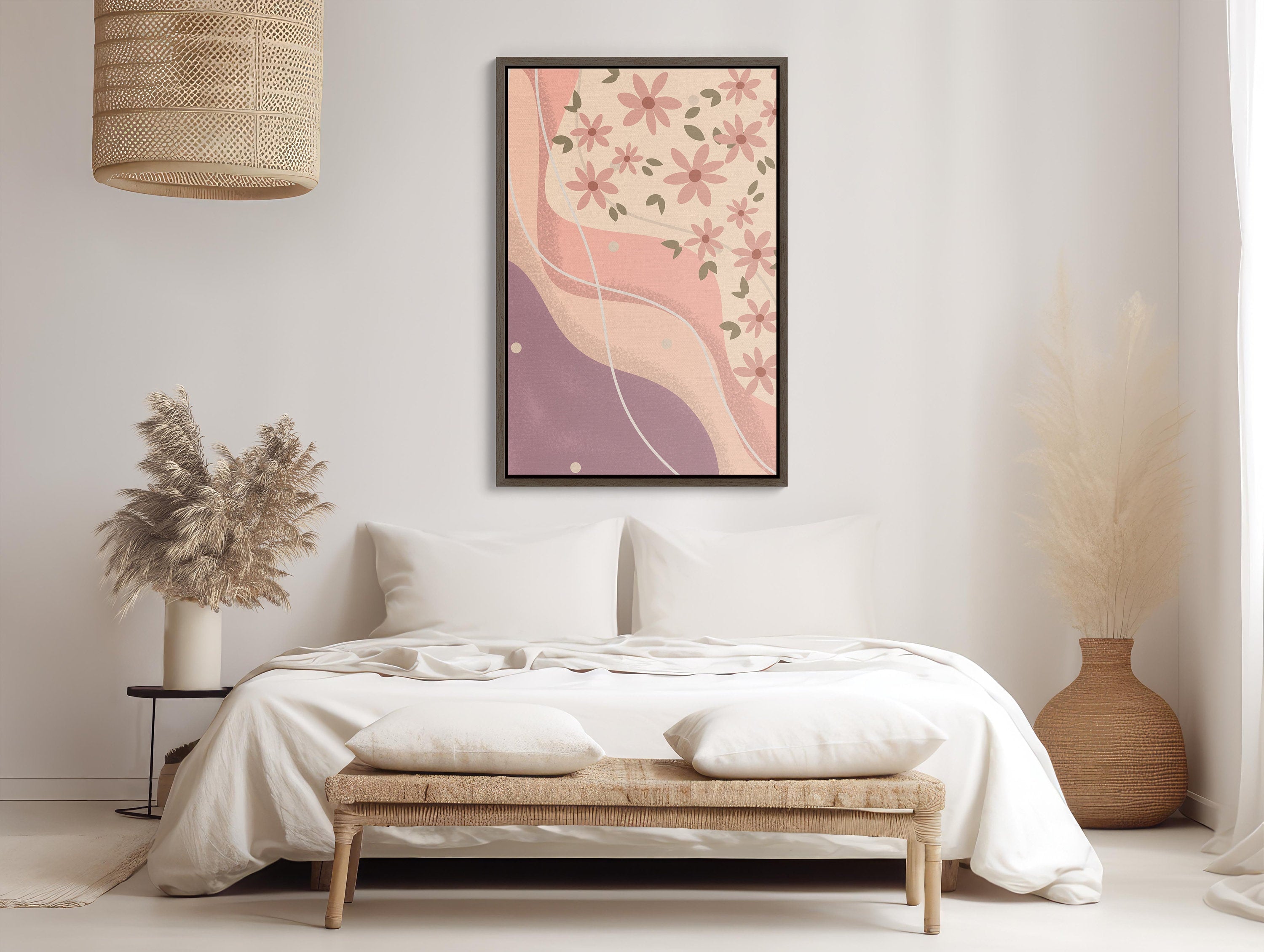 Stylish Boho Pink Wall Art Print featuring intricate patterns