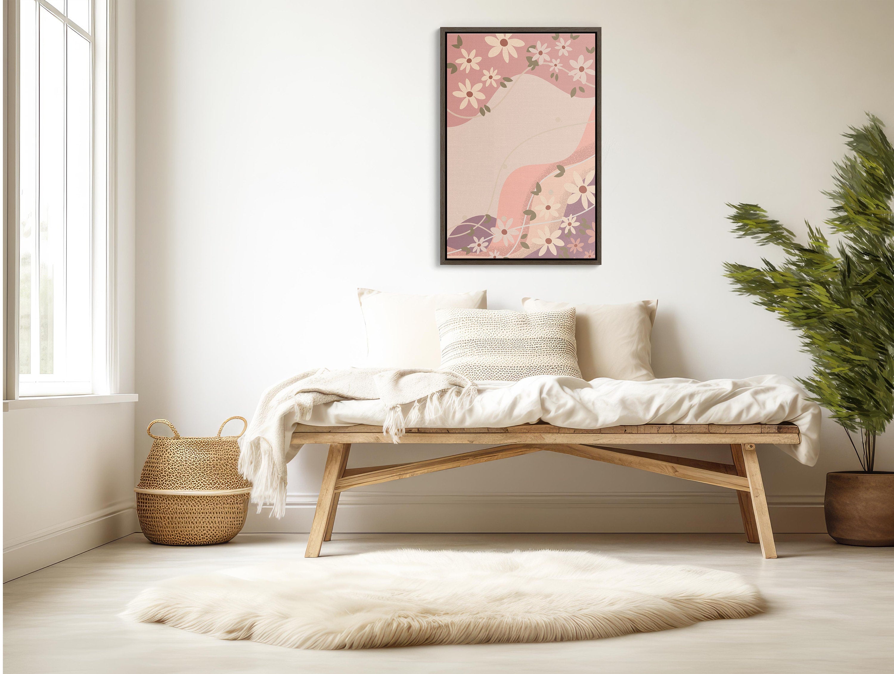 Boho Wall Art Pink Wall Art Matte Fine Art Giclée Print depicting a beautiful pink wall art, perfect for adding warmth and character to any living room or bedroom decor