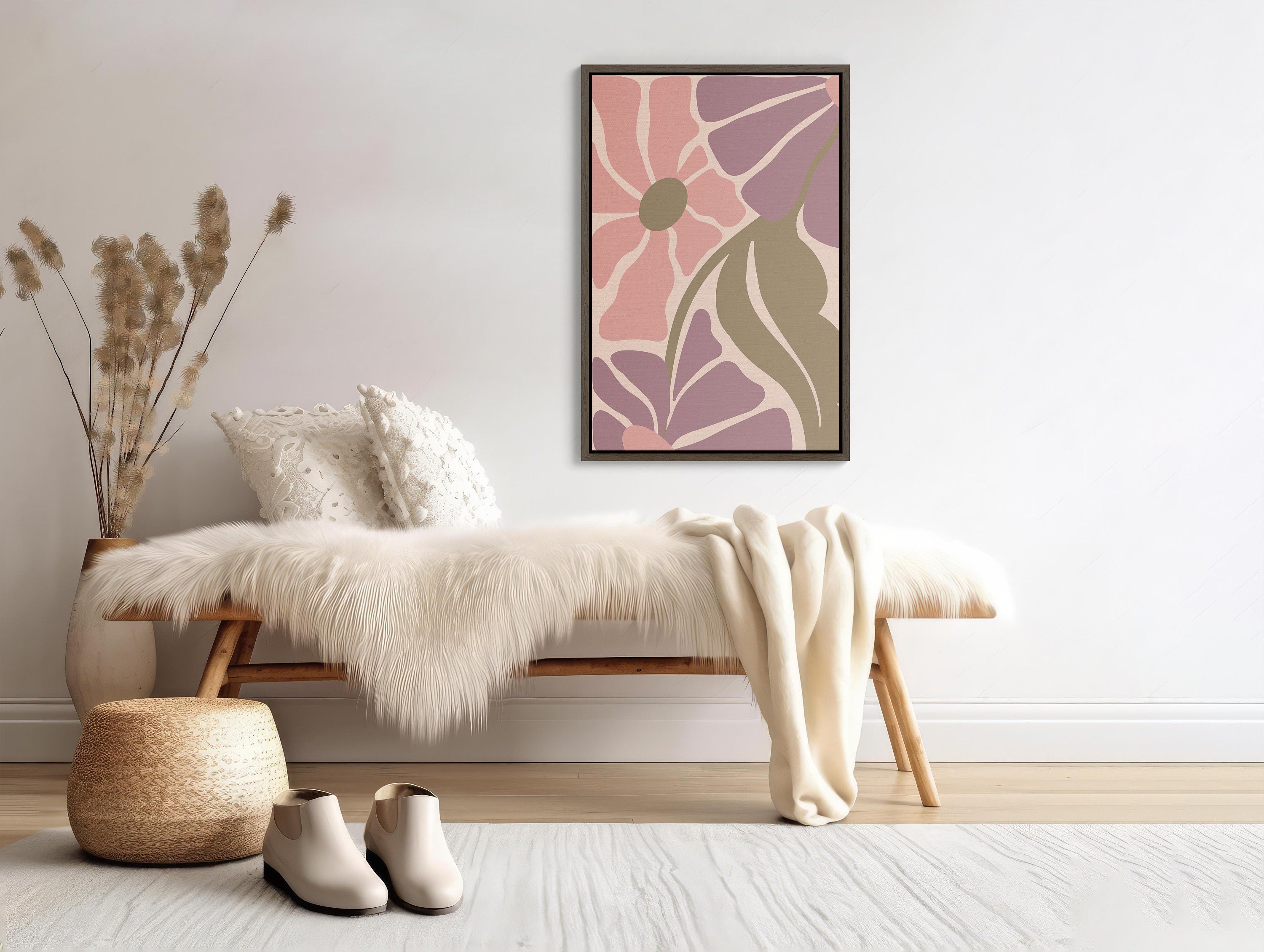 Beautiful Chic Pink Boho Wall Art Print with Intricate Floral Design