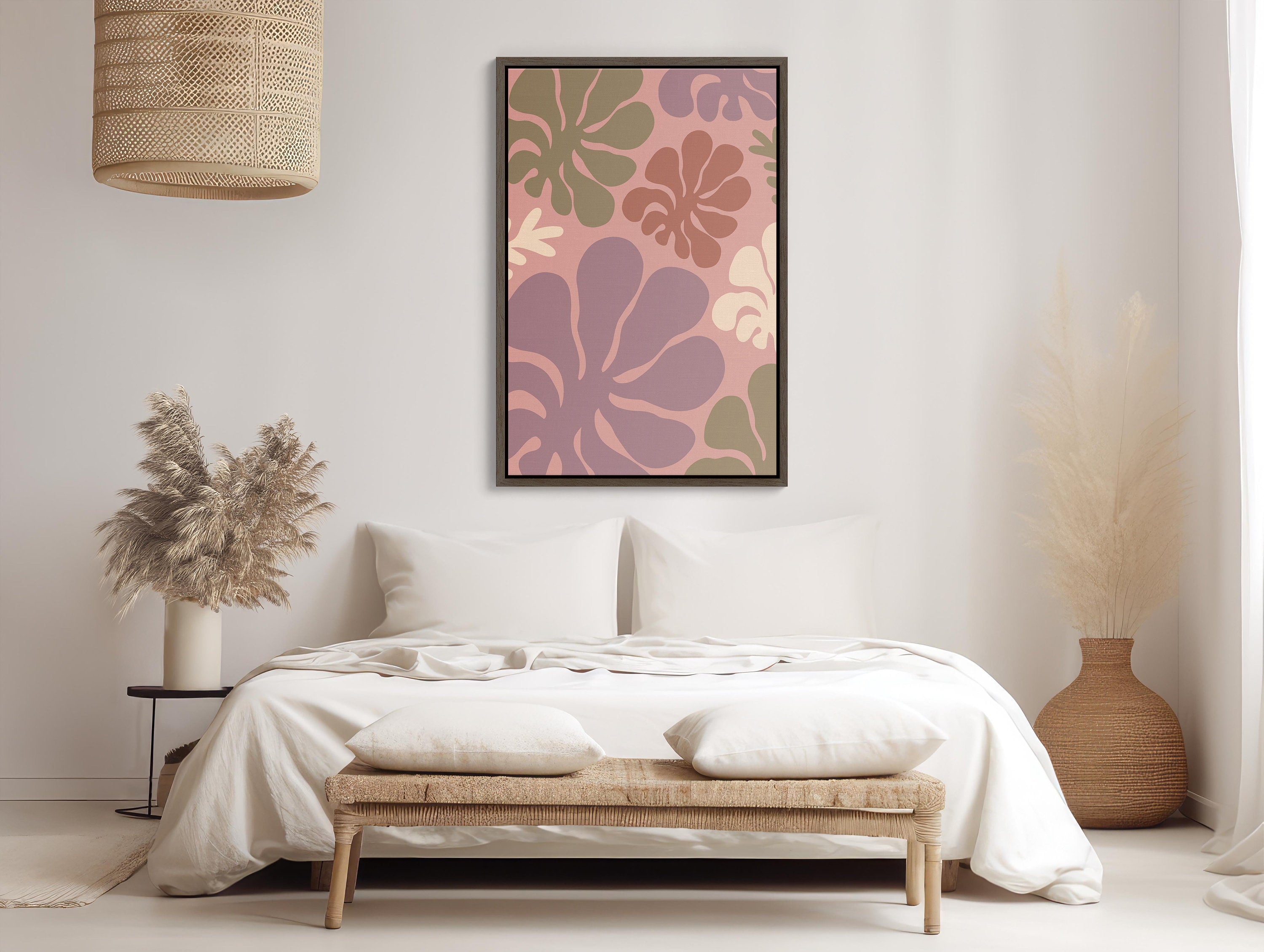 Large Framed Canvas with Boho Wall Art in Pink for Chic Interiors