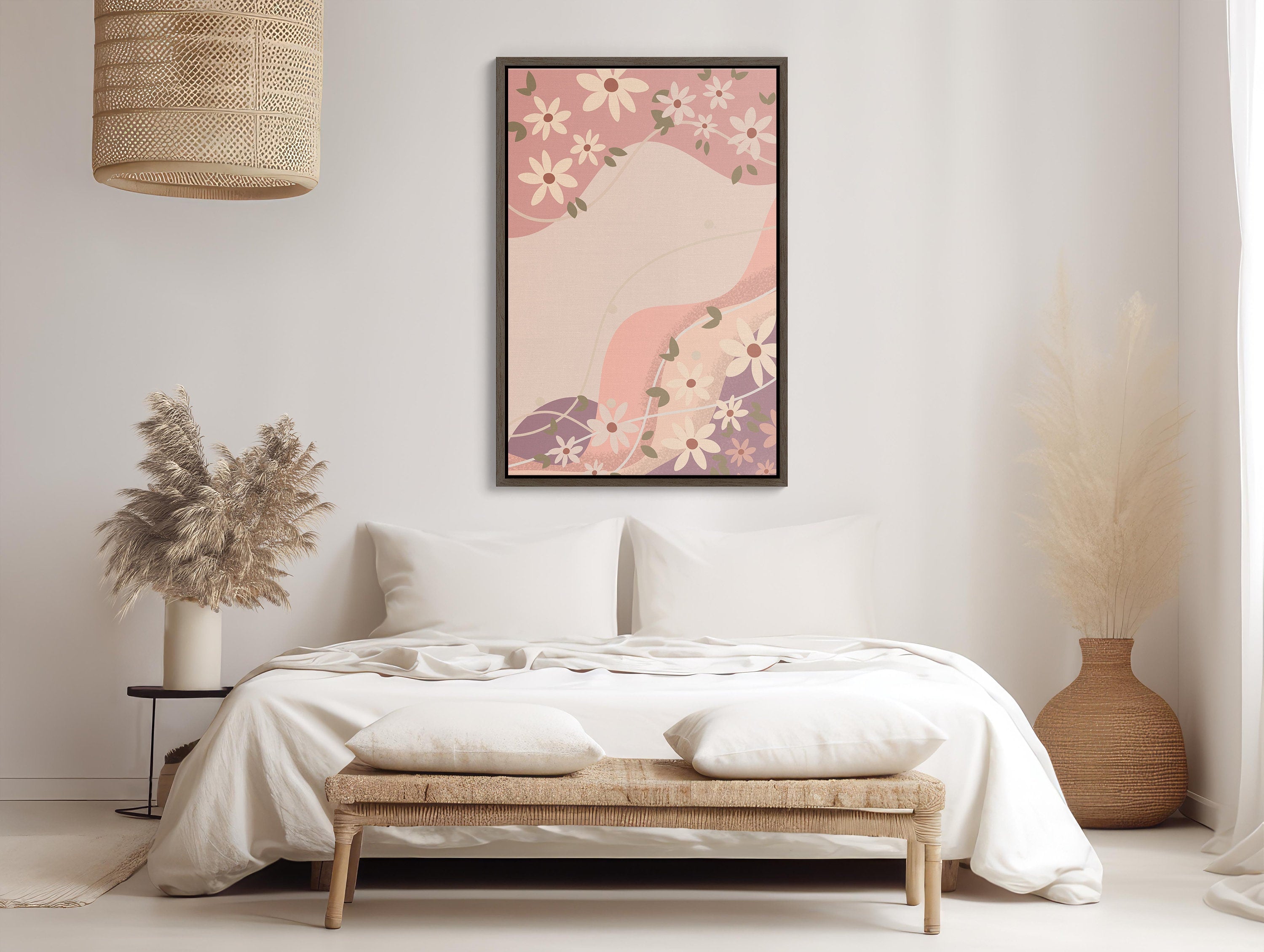 Elegant Pink Wall Art with Gold Accents and Frame