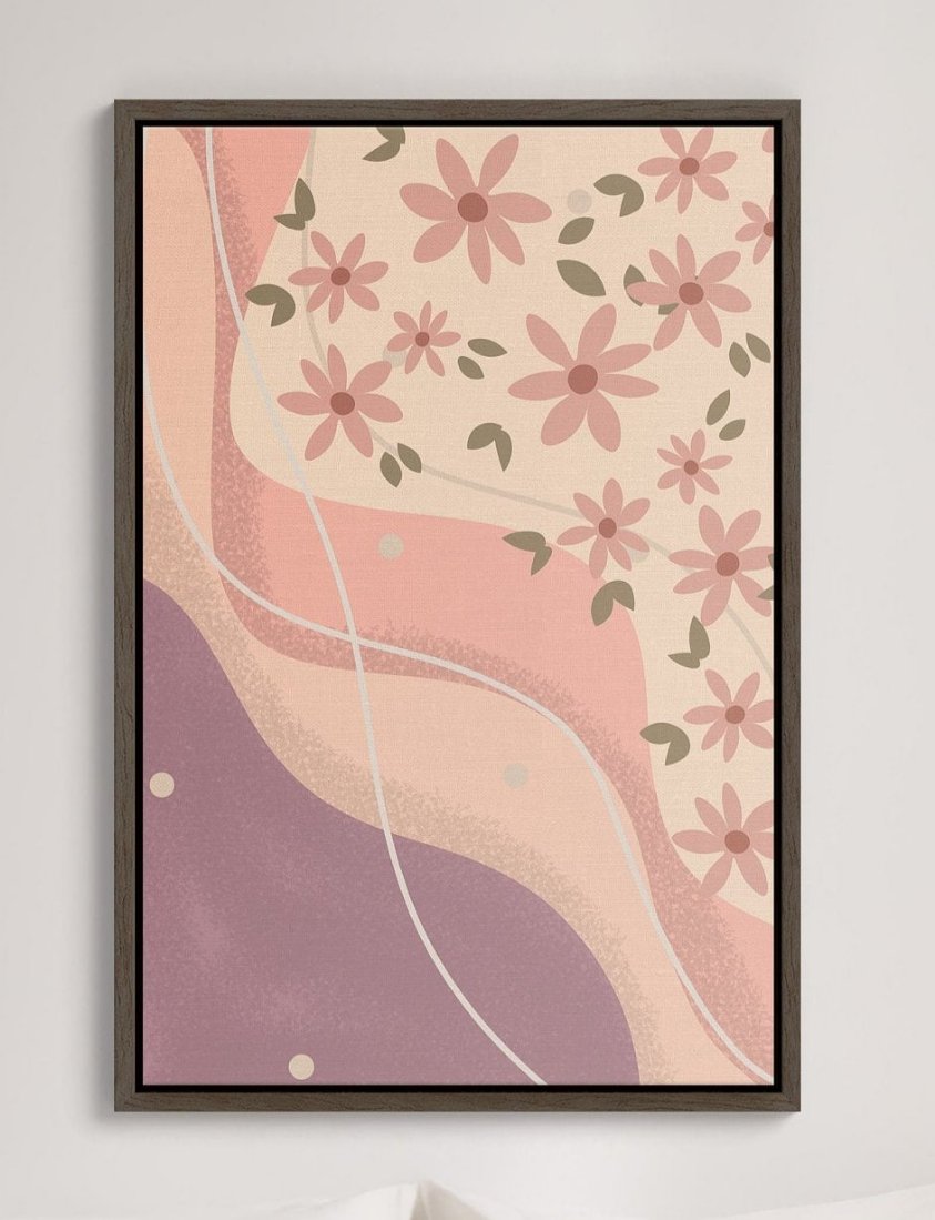 Stunning Boho Pink Framed Canvas Print with Nature-inspired Design