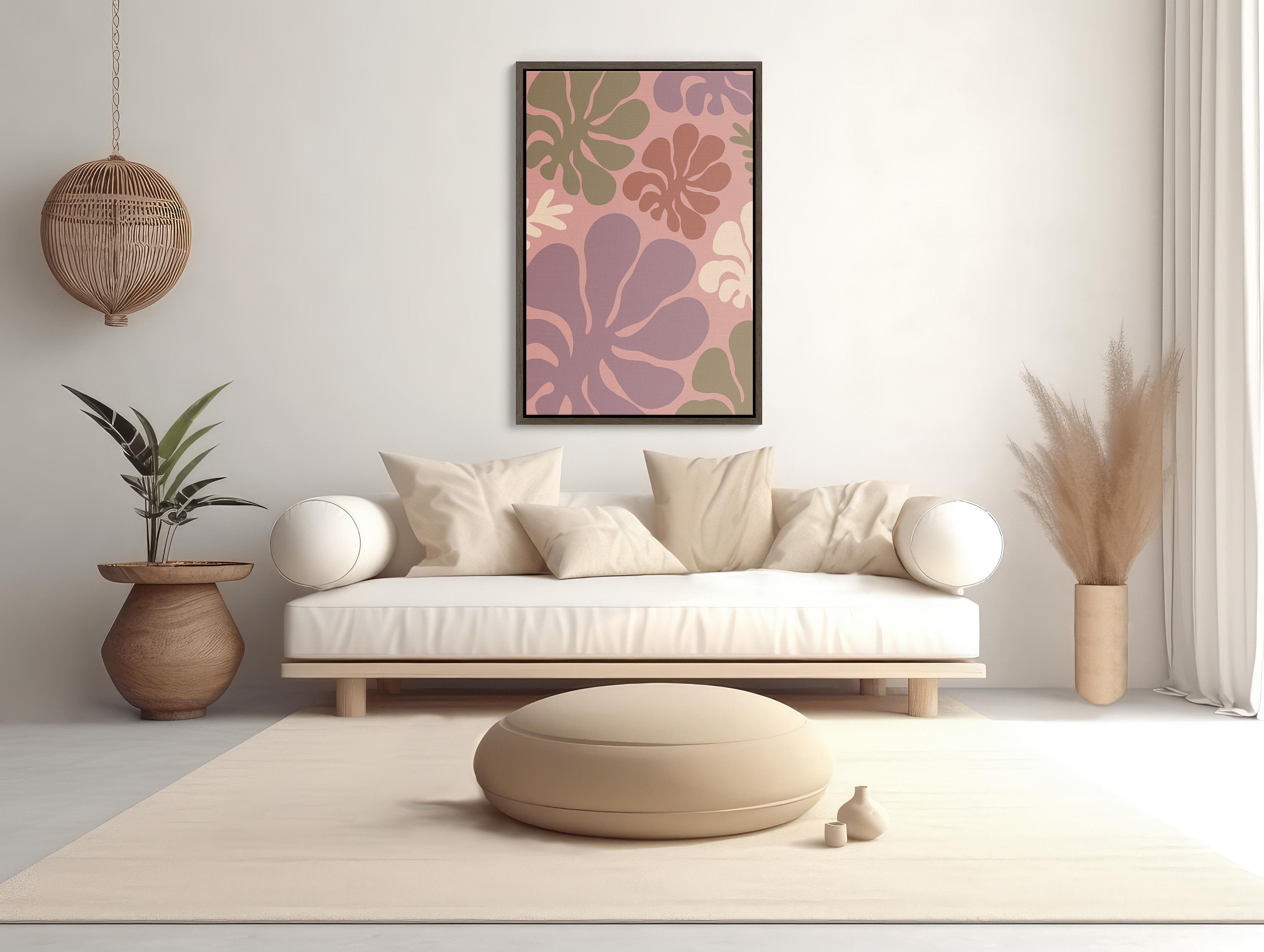 Pink floral wall art framed in a sleek gold frame