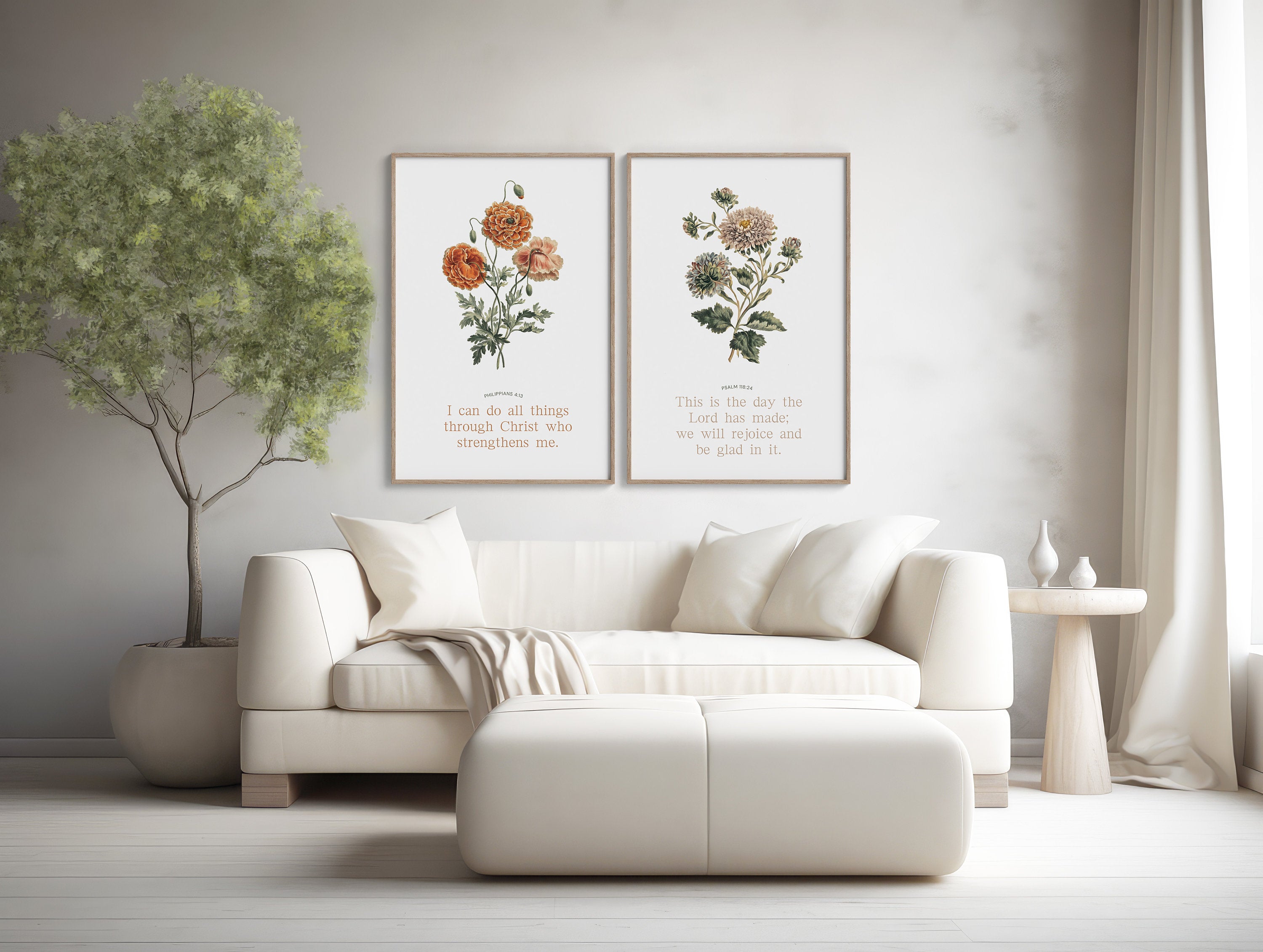 Beautiful Christian Scripture Wall Art Set featuring elegant floral prints