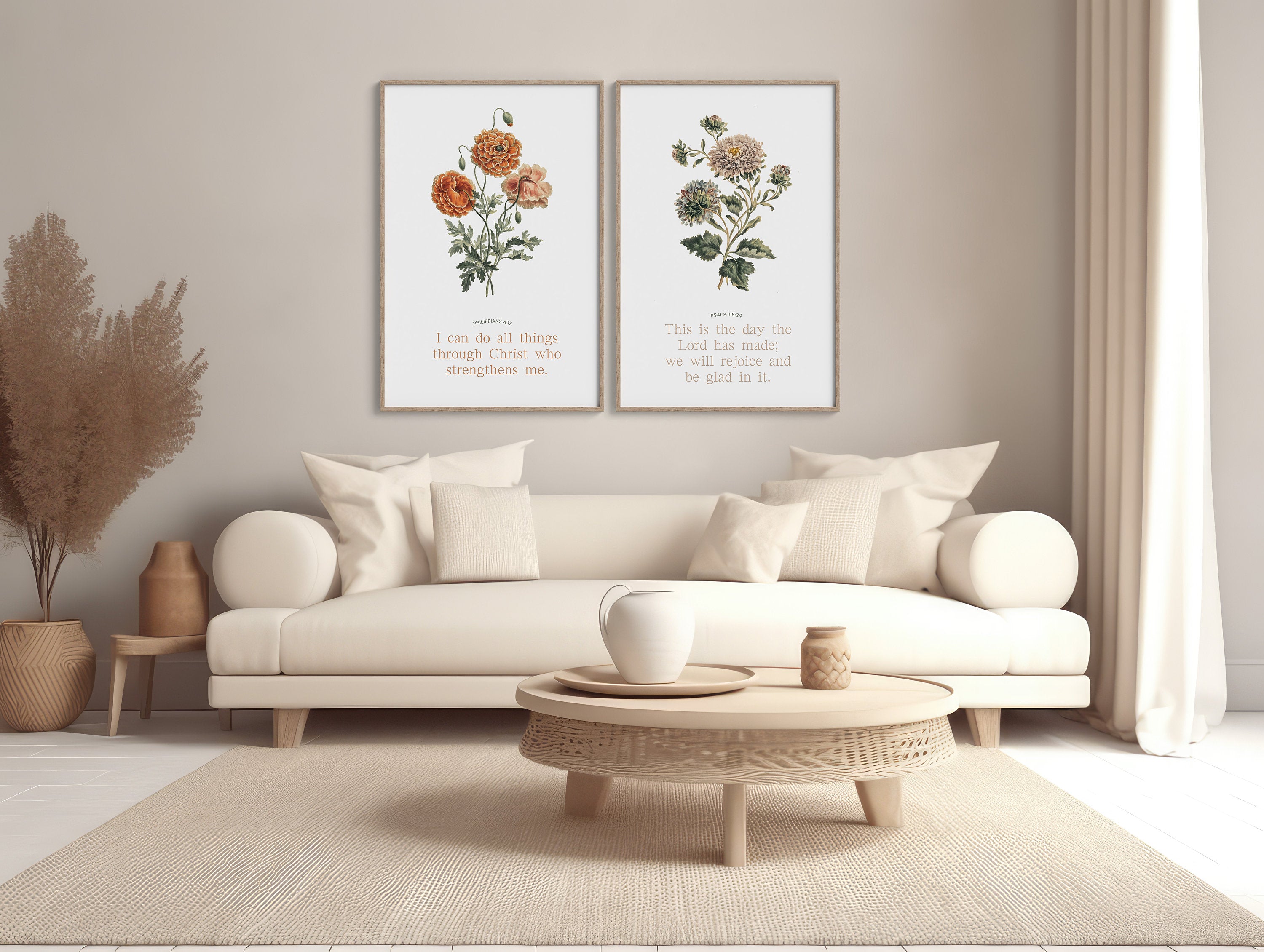 Beautiful Christian Scripture Wall Art Set featuring floral prints and inspirational verses