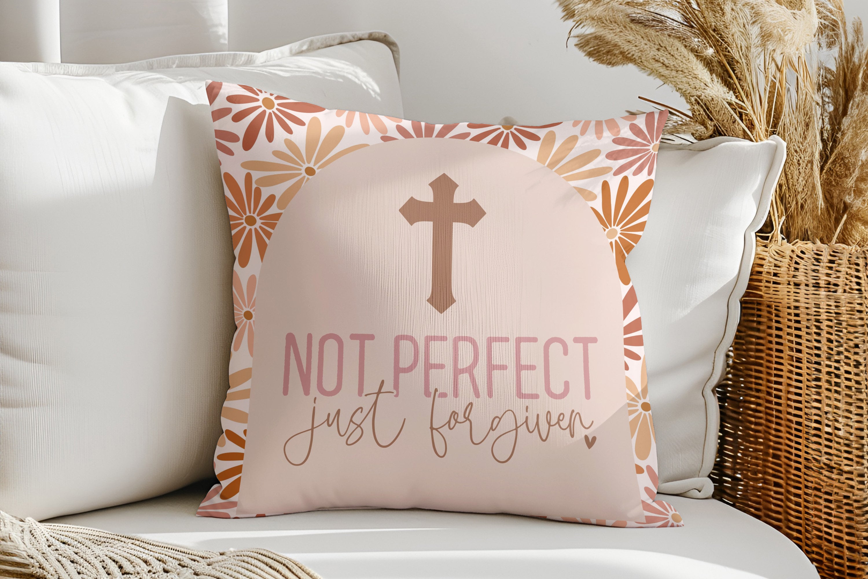 Christian Not Perfect Forgiven Throw Pillow - Beautiful decorative pillow with inspiring message for believers