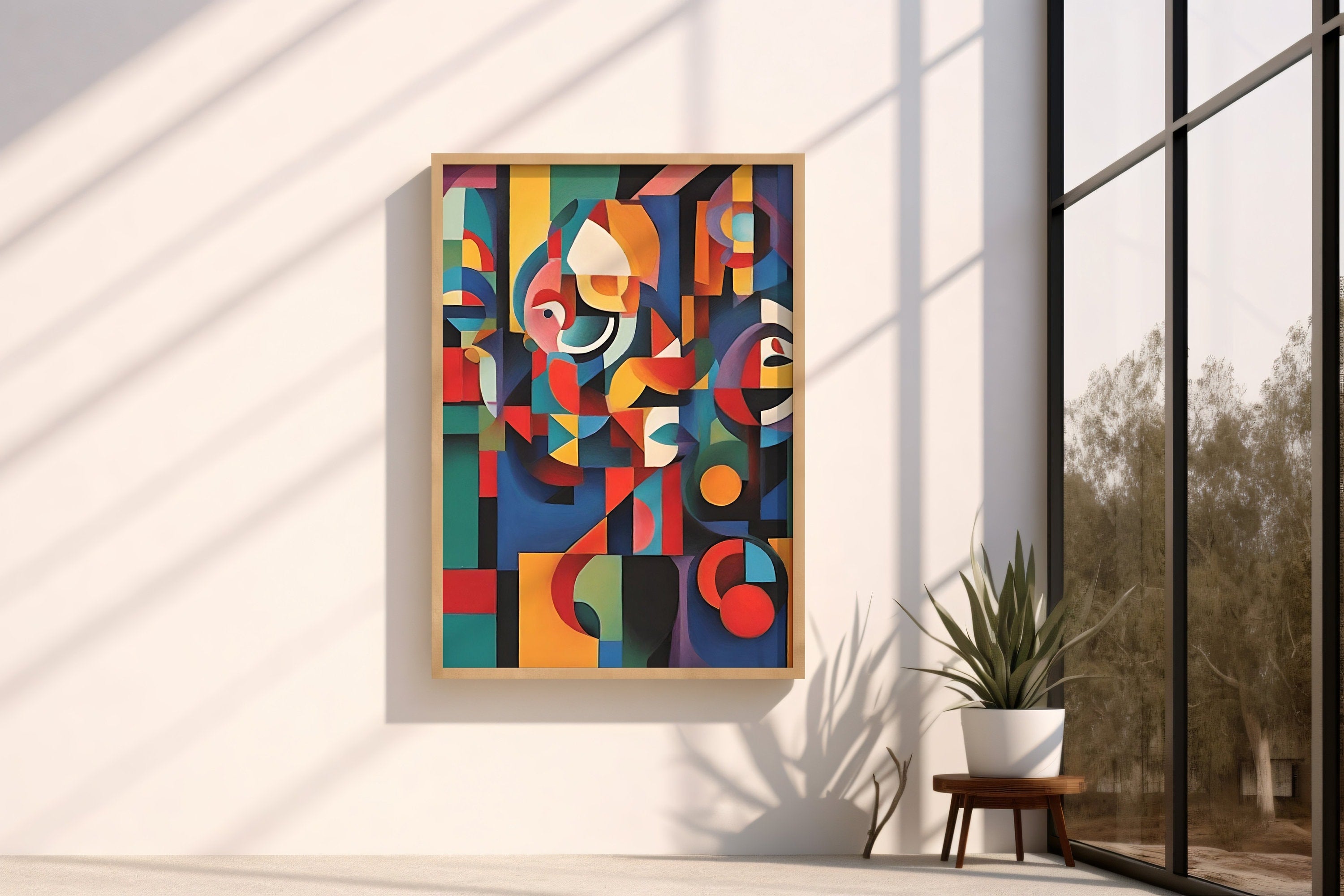 Abstract maximalist cubist wall art print featuring unique and dynamic compositions