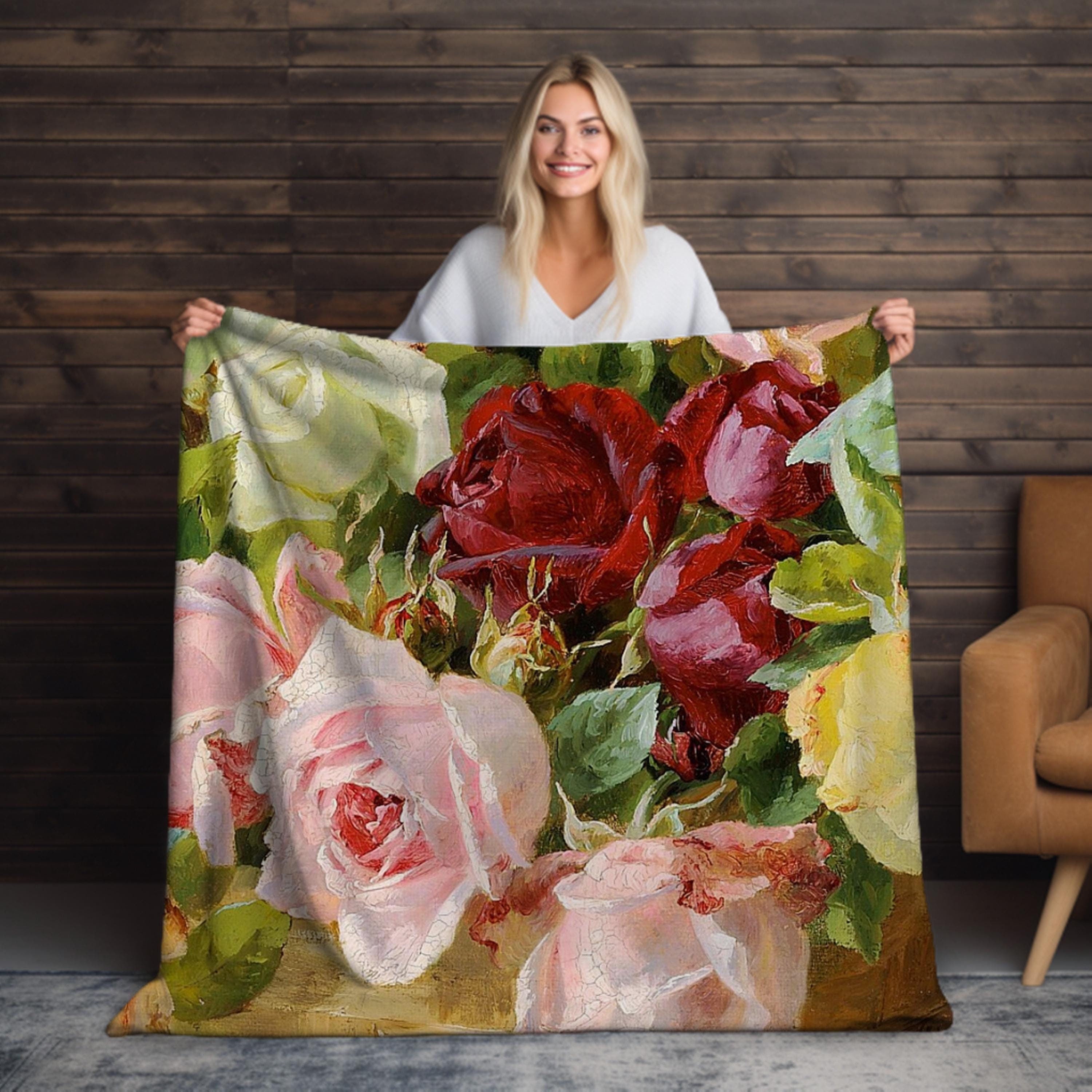 Fine Art Floral Throw Blanket - Plush Velveteen in vibrant colors and intricate floral patterns